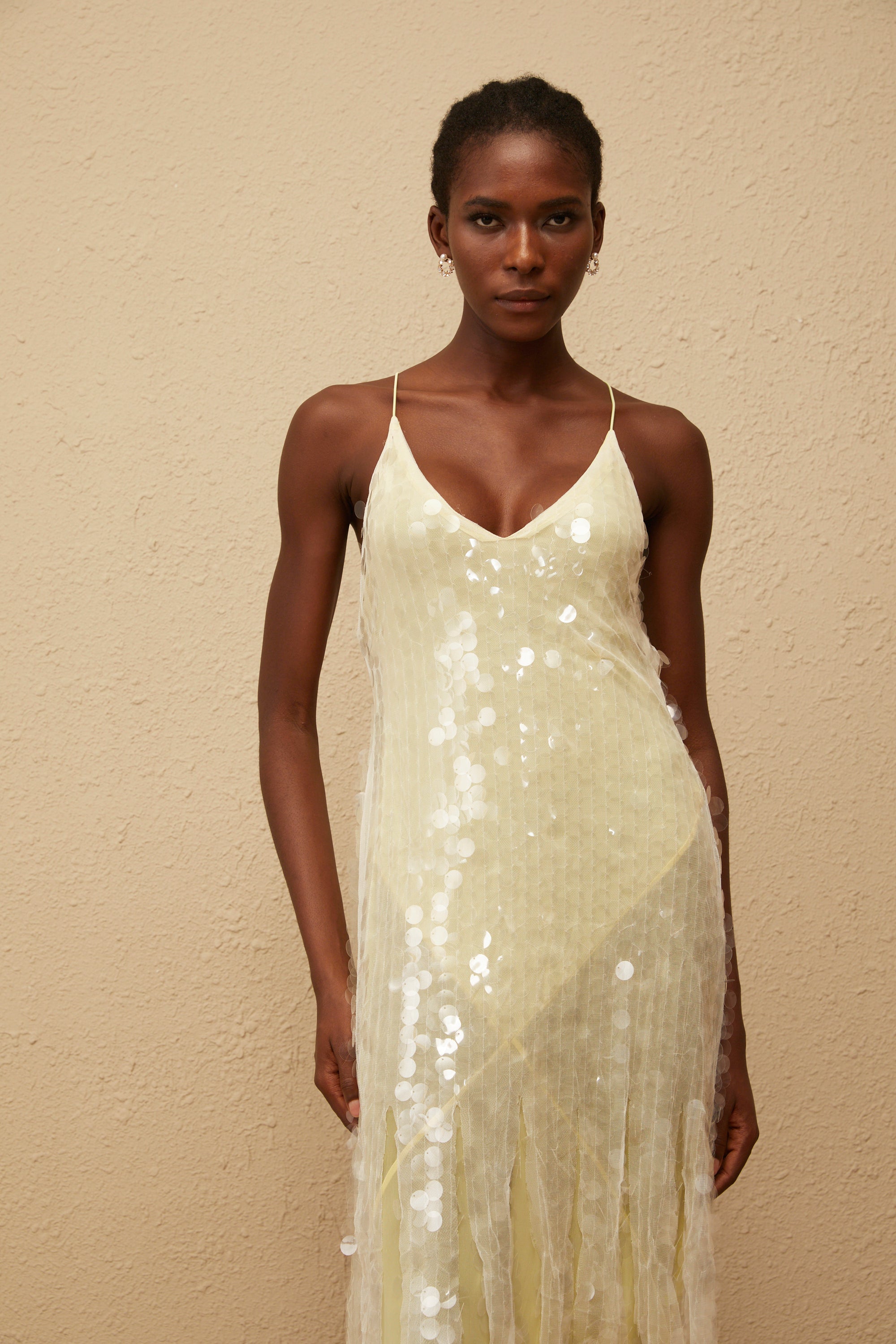 Robe longue en maille à paillettes jaunes Joyau