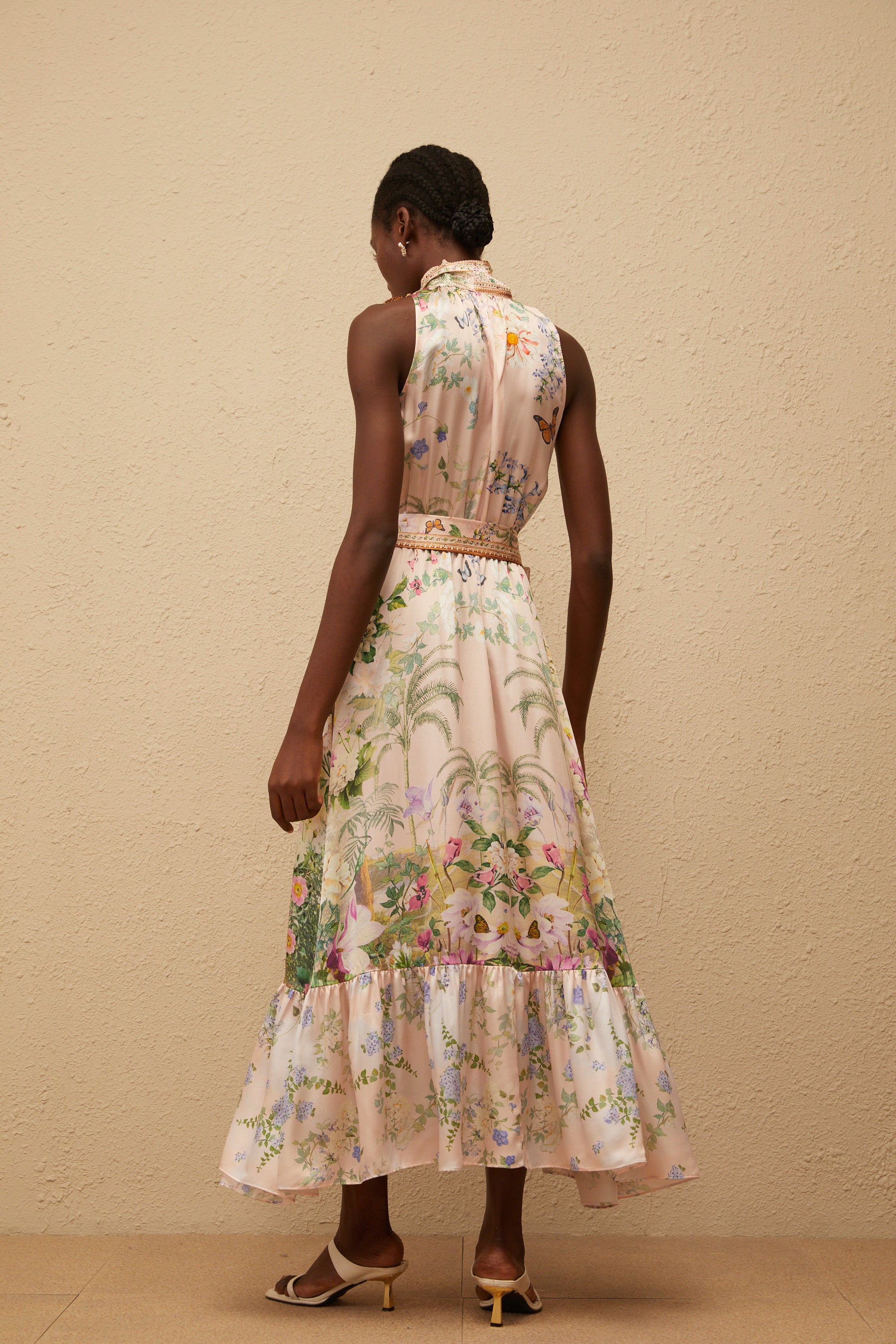 Madeleine Neutral Floral Print Satin Maxi Dress (Final Sale-US Only)