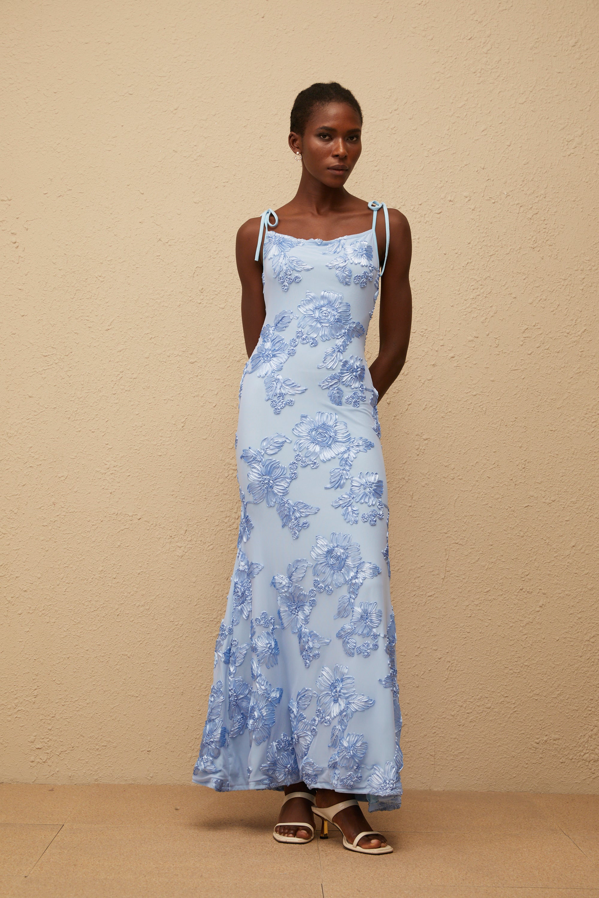 Énigme Blue Jacquard Floral Maxi Dress (Final Sale-US Only)