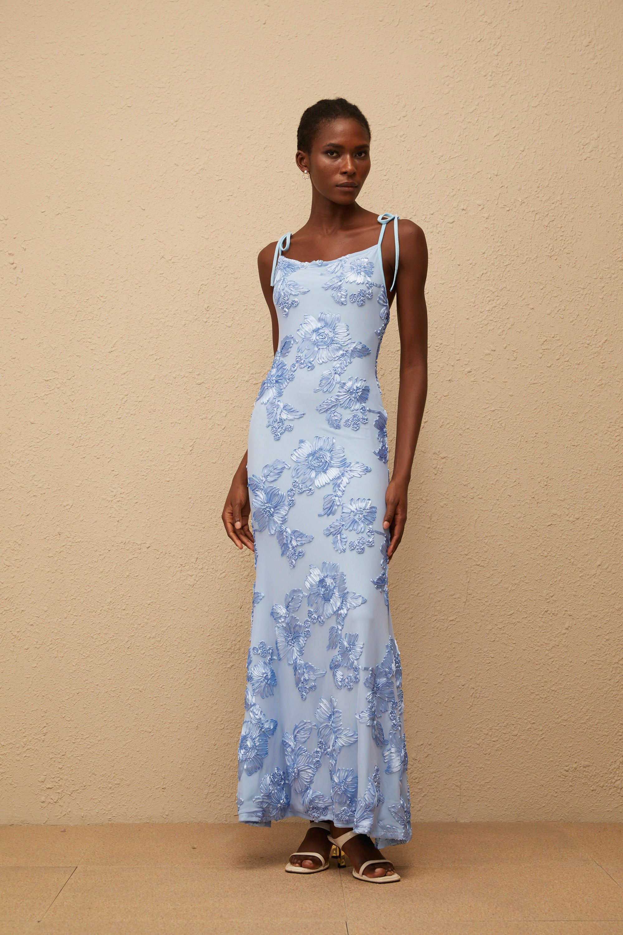 Énigme Blue Jacquard Floral Maxi Dress (Final Sale-US Only)