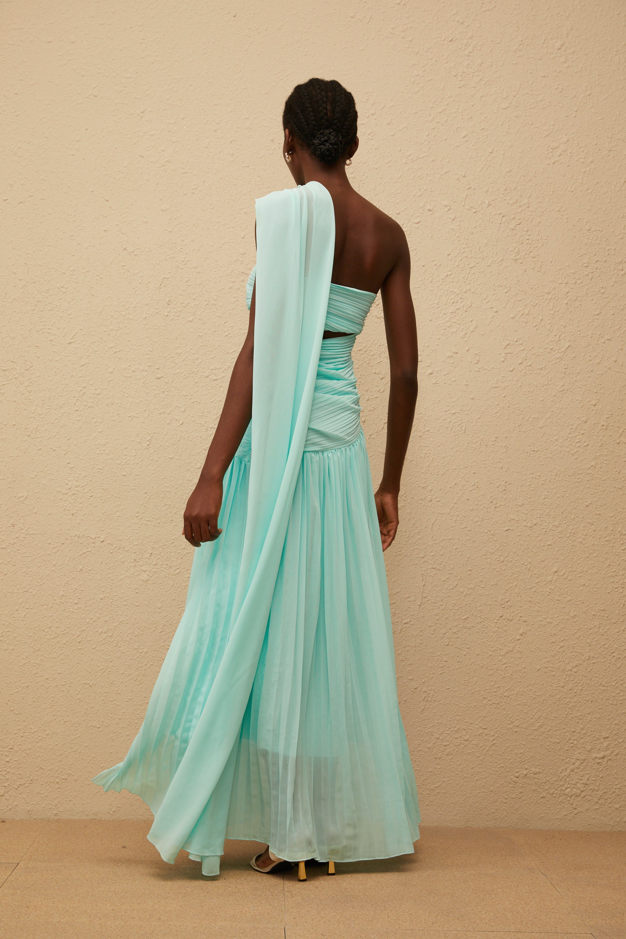 Katerina Mint Green Asymmetrical Pleated Maxi Dress (Final Sale-US Only)