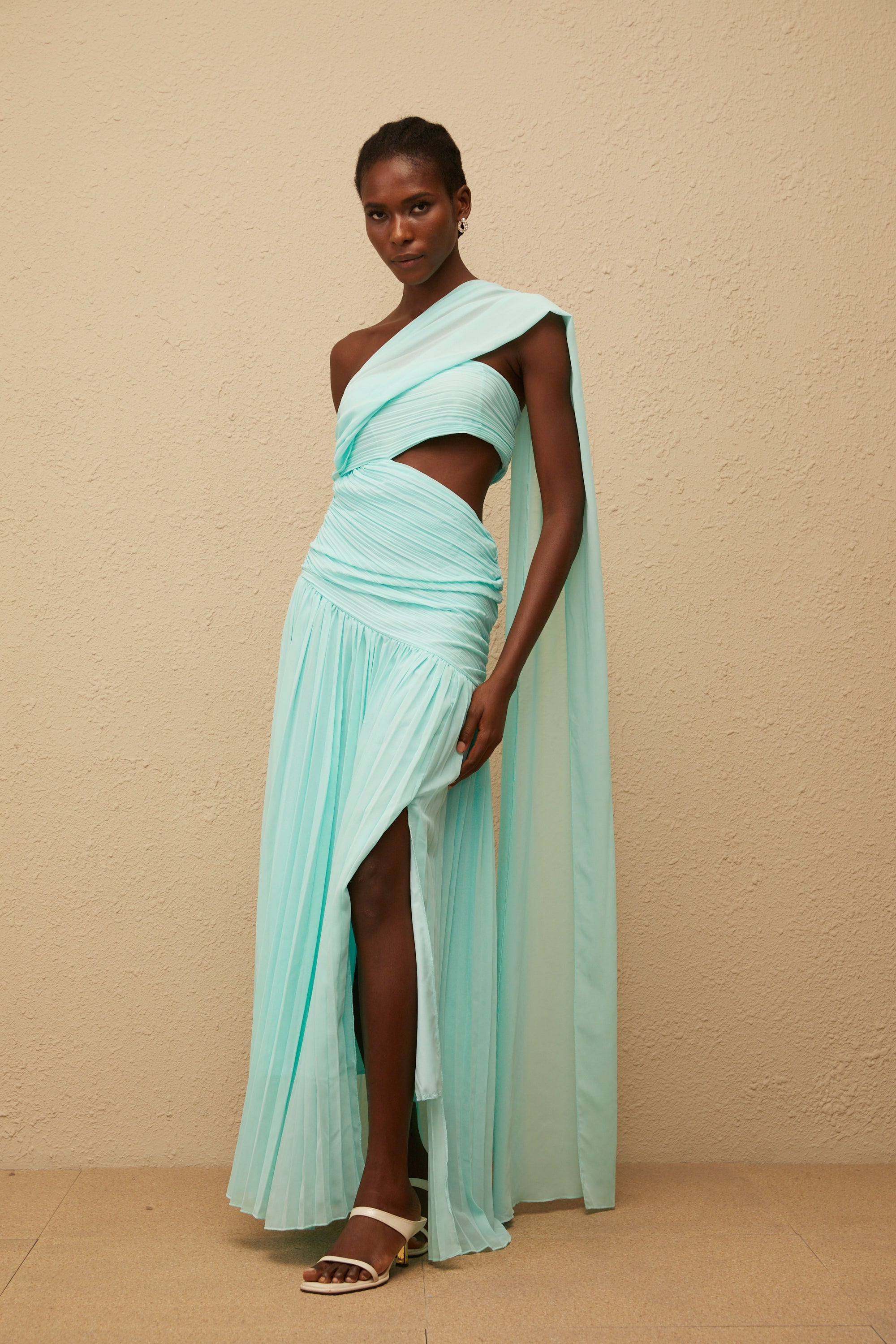 Katerina Mint Green Asymmetrical Pleated Maxi Dress (Final Sale-US Only)