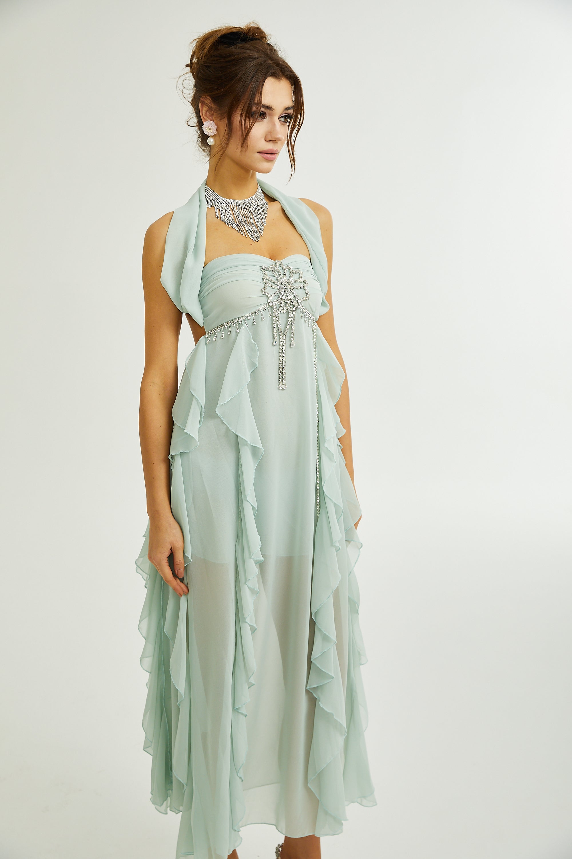 Salilah embellished ruffled midi dress(Final Sale)