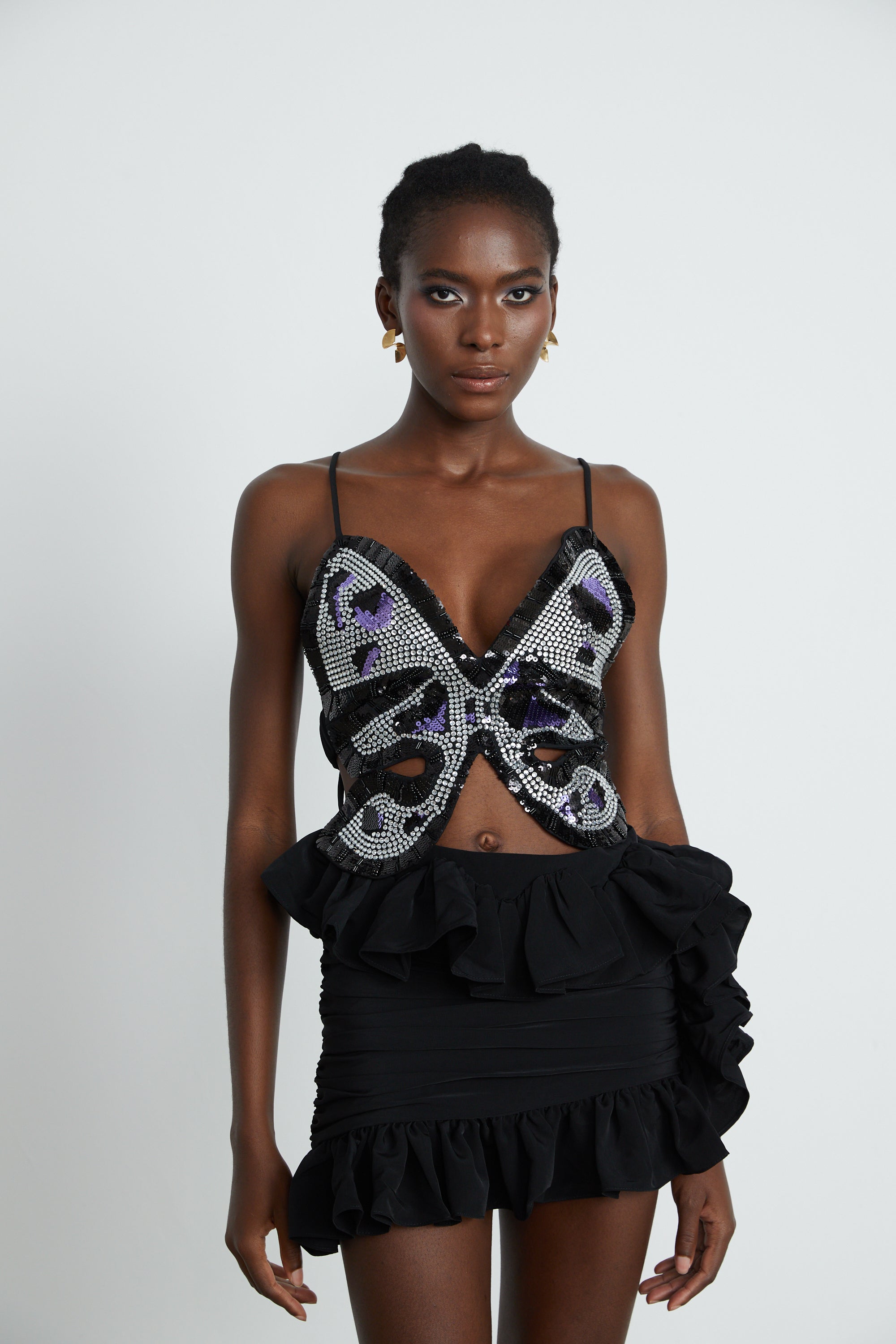 Pauline black asymmetrical ruffled skirt (Final Sale)