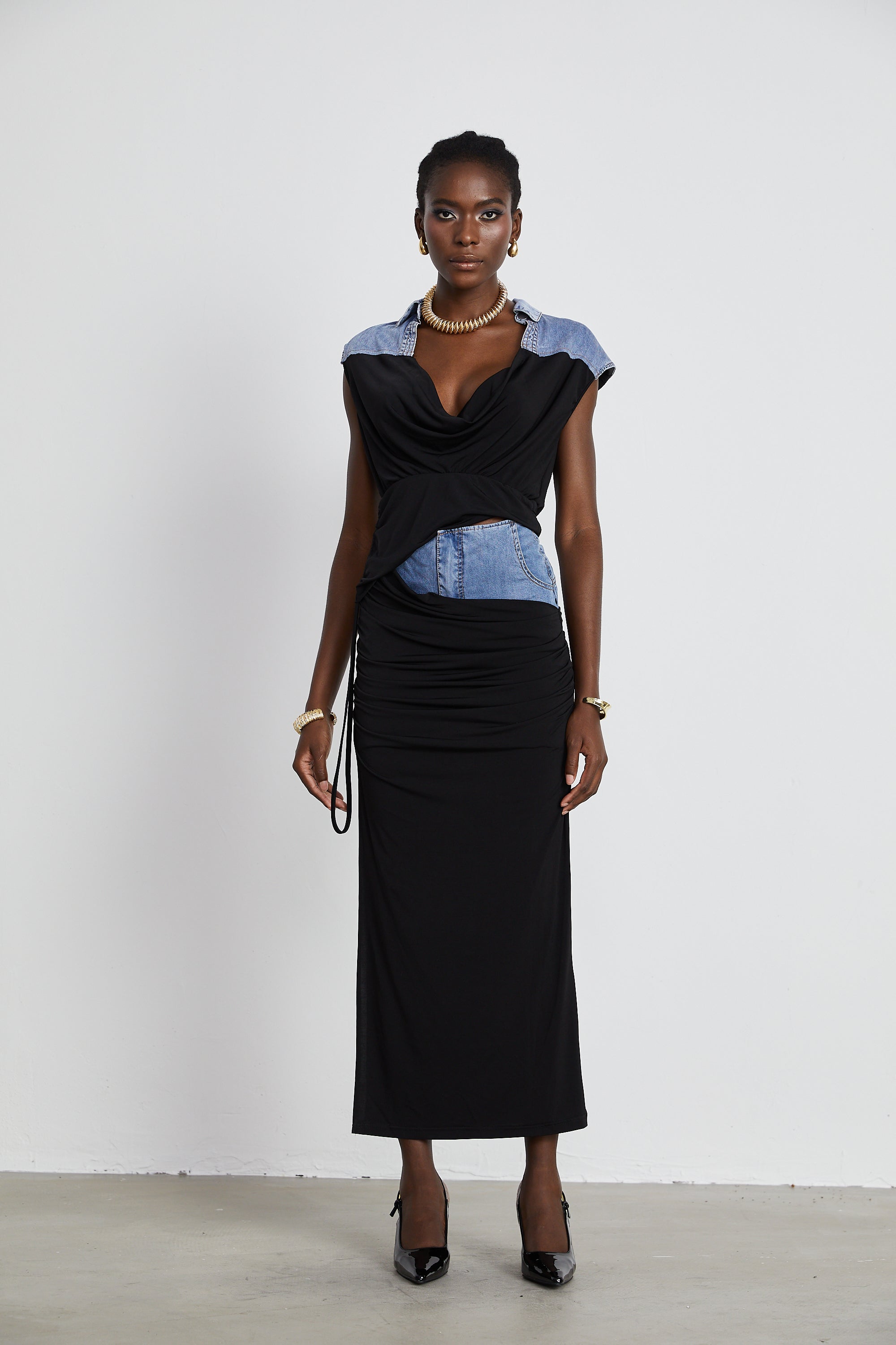 Nala jersey-panelled denim top & skirt matching set (Final Sale-US Only)