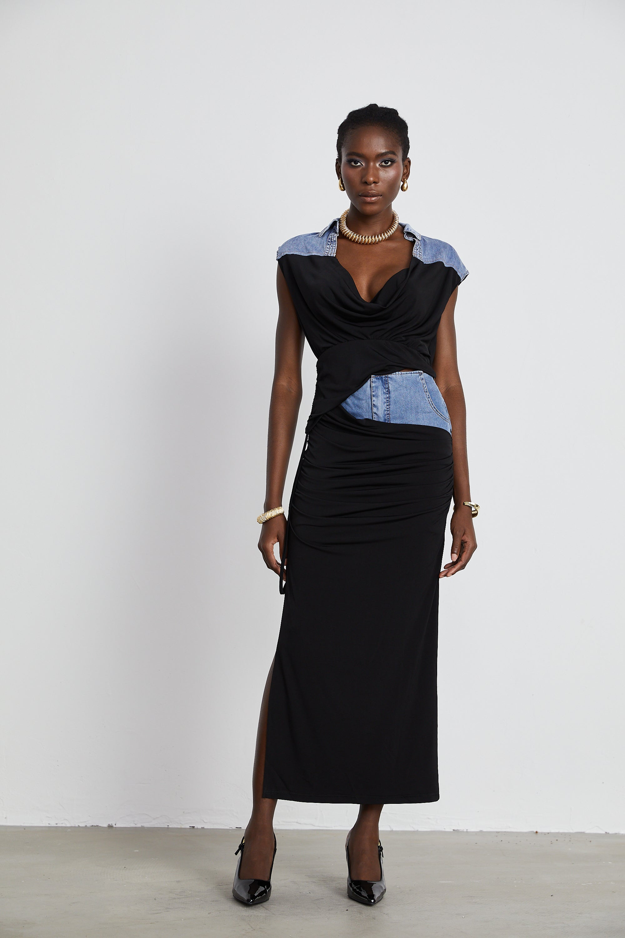 Nala jersey-panelled denim top & skirt matching set (Final Sale-US Only)