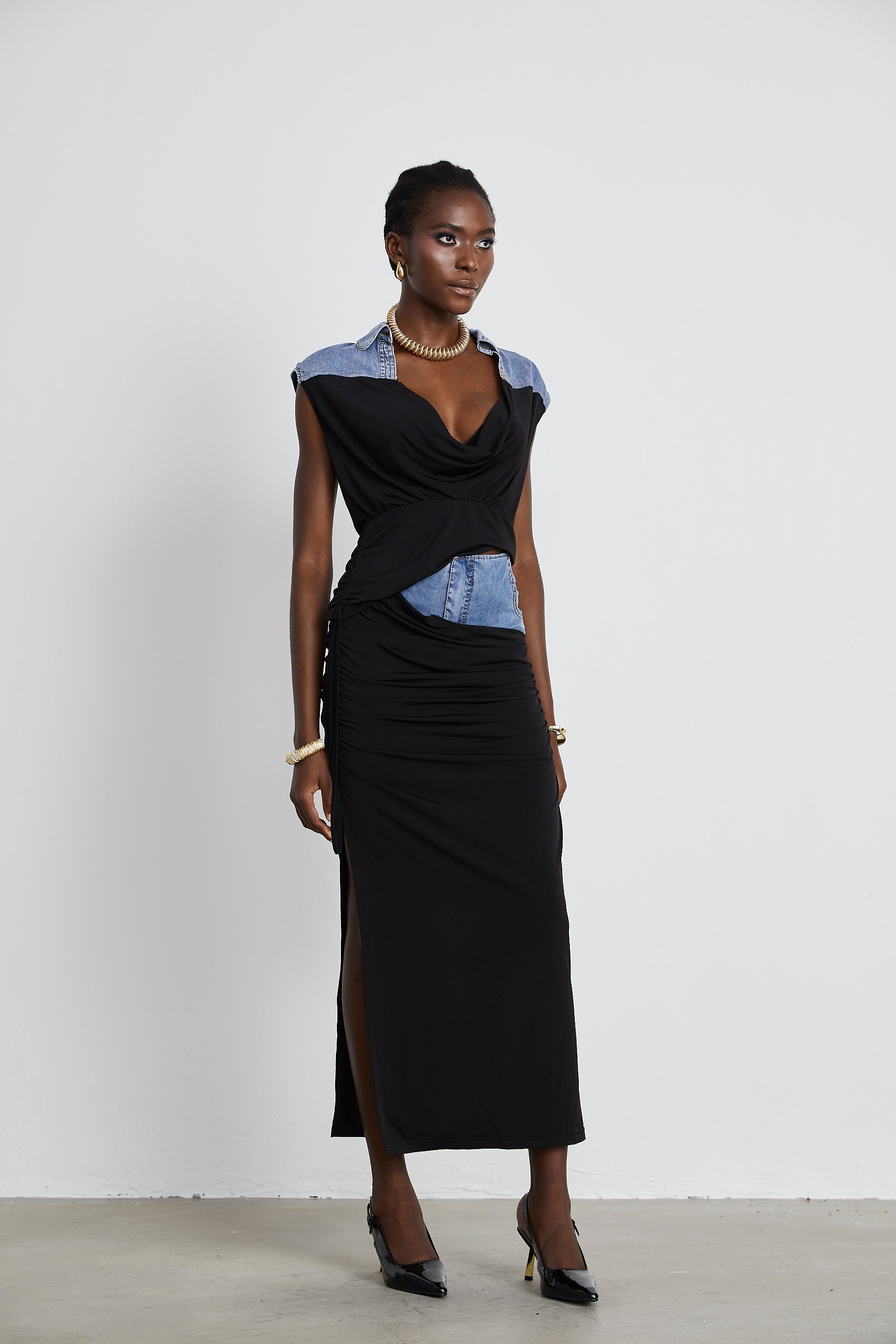 Nala jersey-panelled denim top & skirt matching set (Final Sale-US Only)