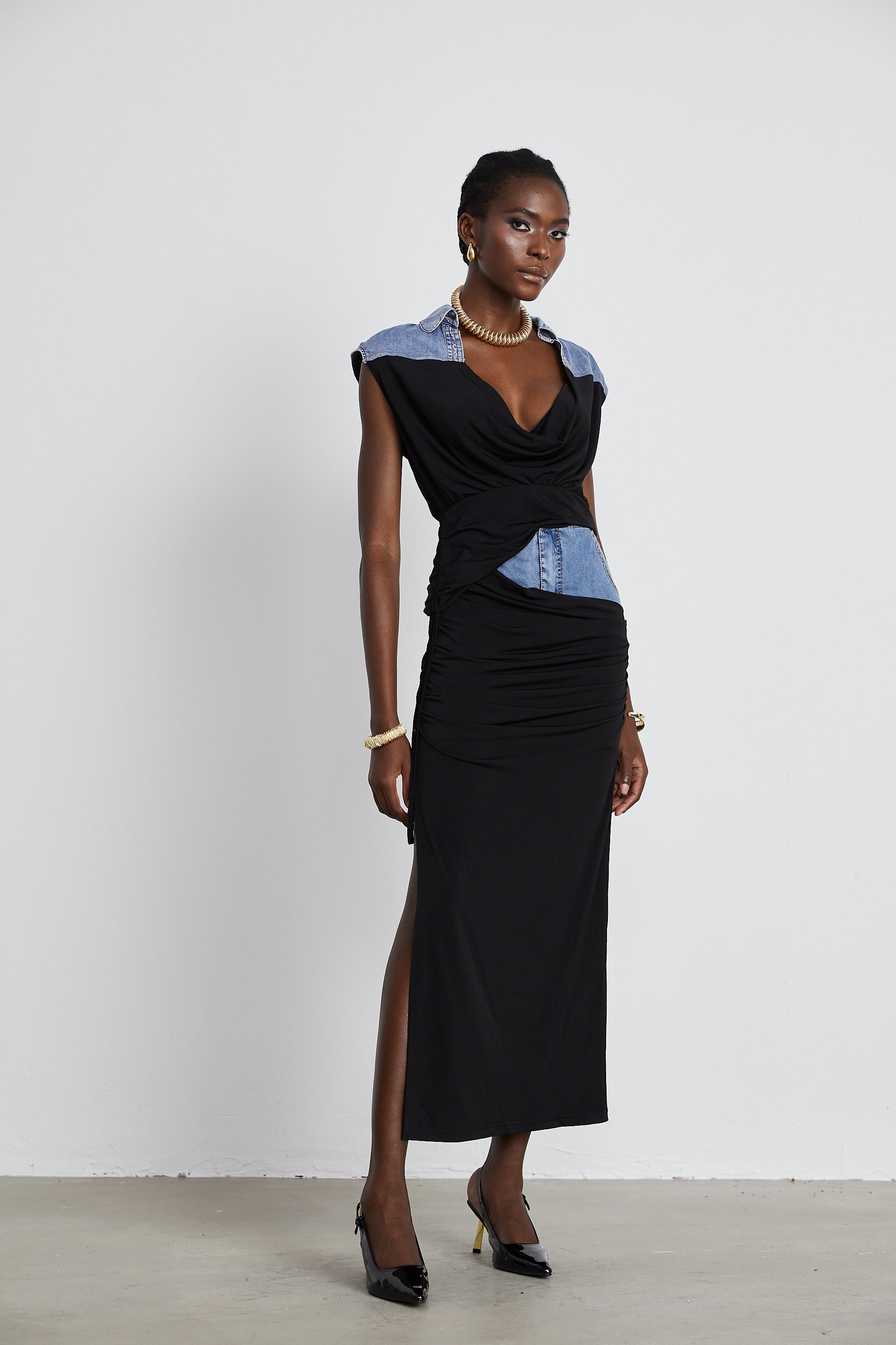 Nala jersey-panelled denim top & skirt matching set (Final Sale-US Only)