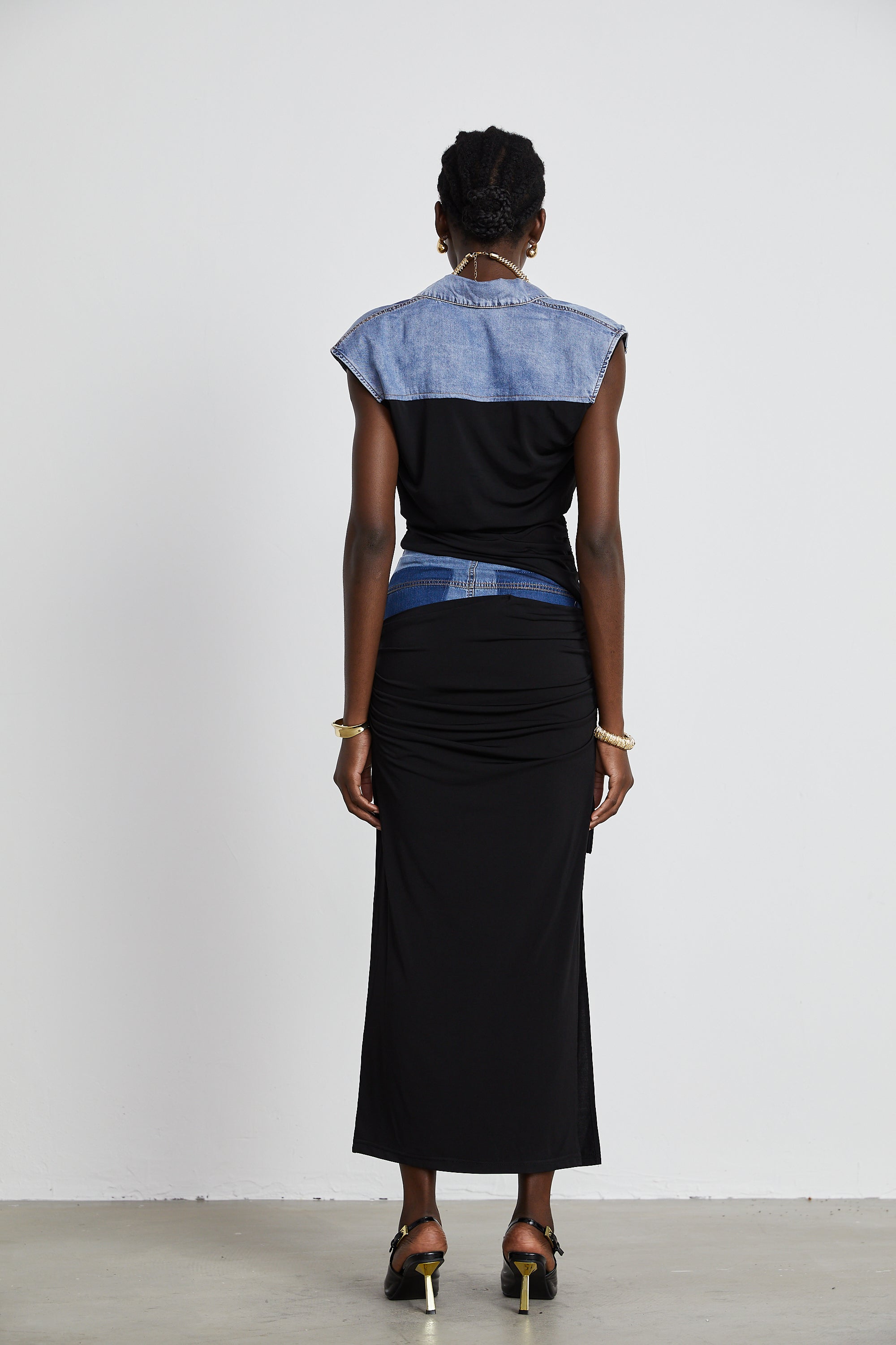 Nala jersey-panelled denim top & skirt matching set (Final Sale-US Only)