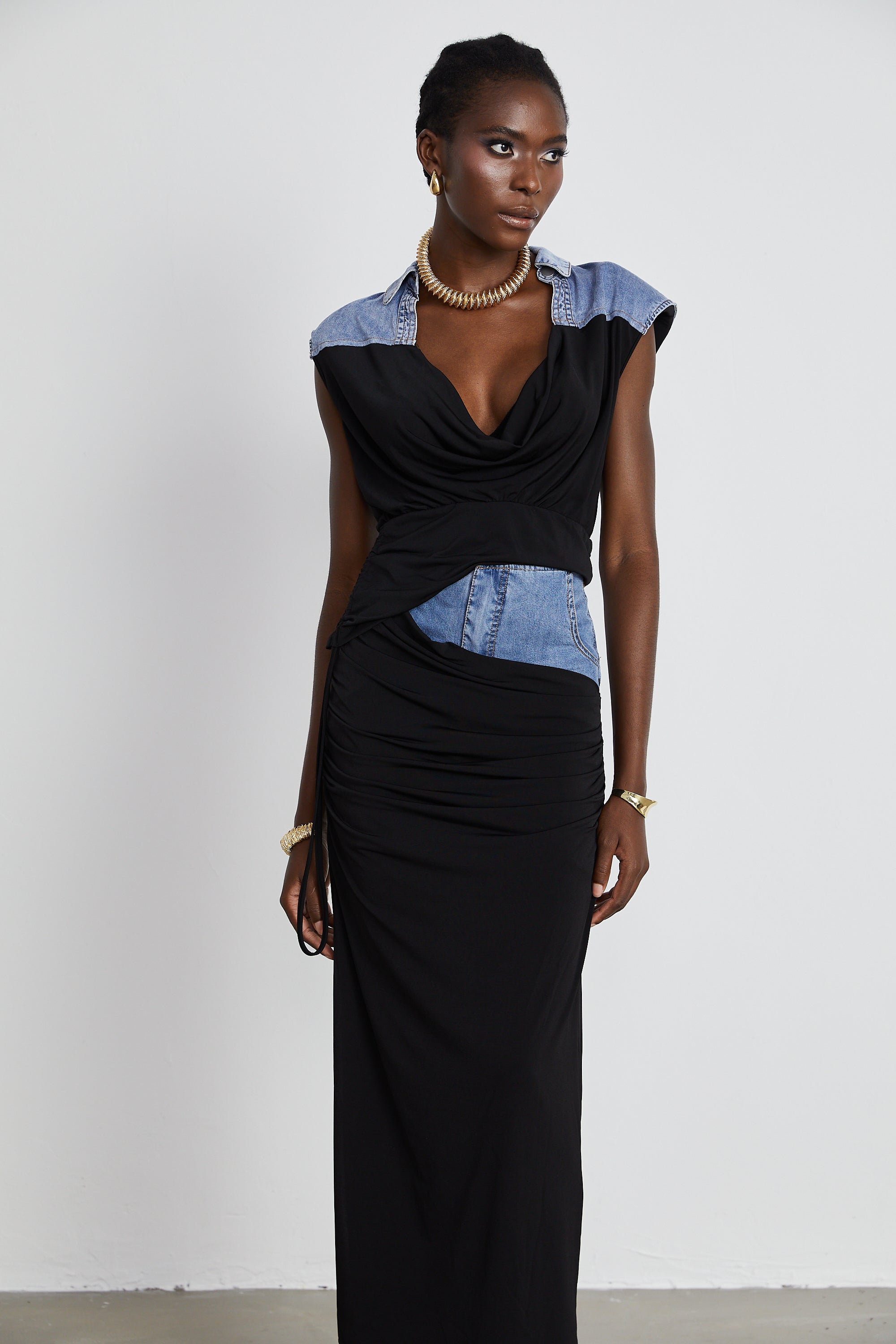 Nala jersey-panelled denim top & skirt matching set (Final Sale-US Only)
