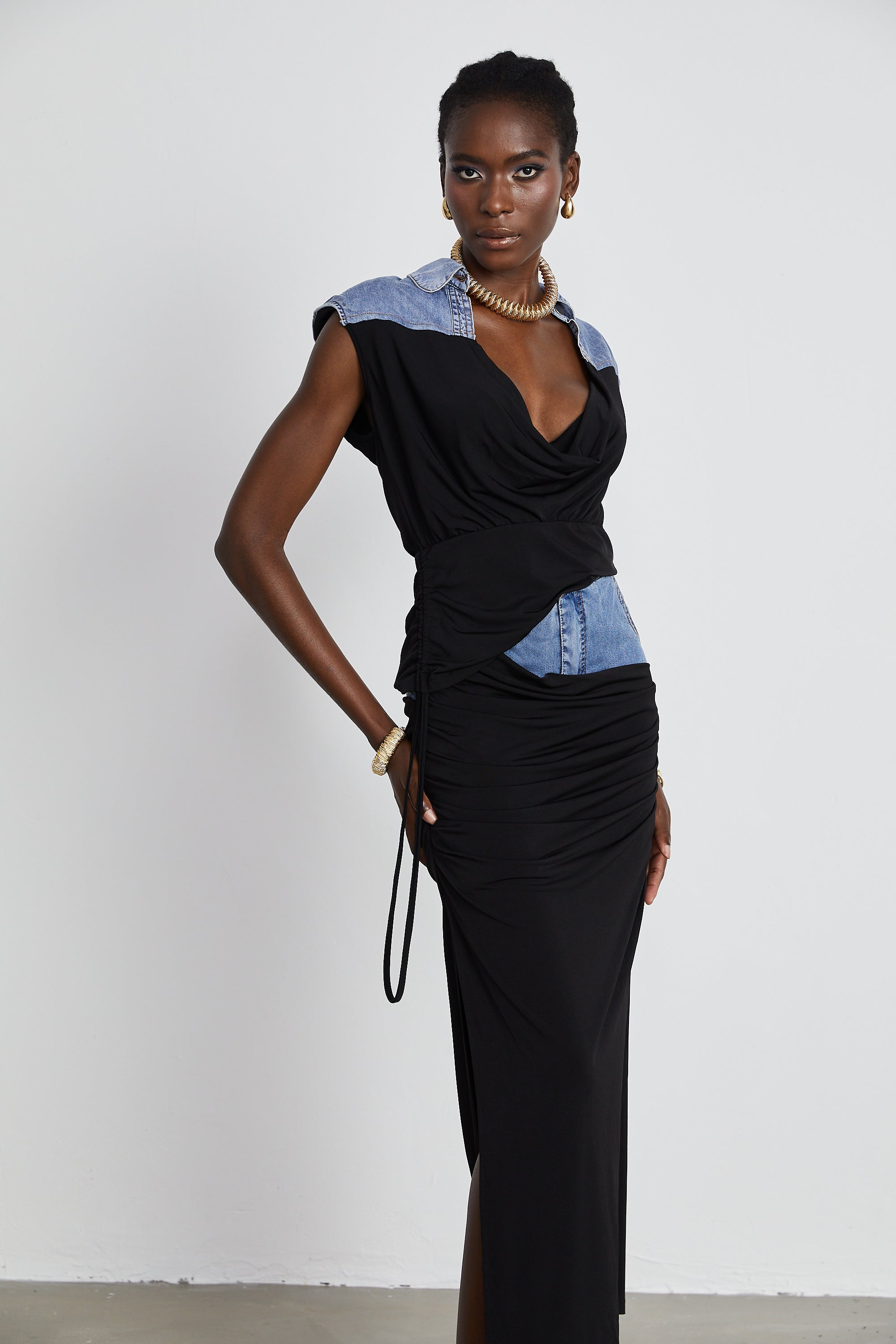 Nala jersey-panelled denim top & skirt matching set (Final Sale-US Only)