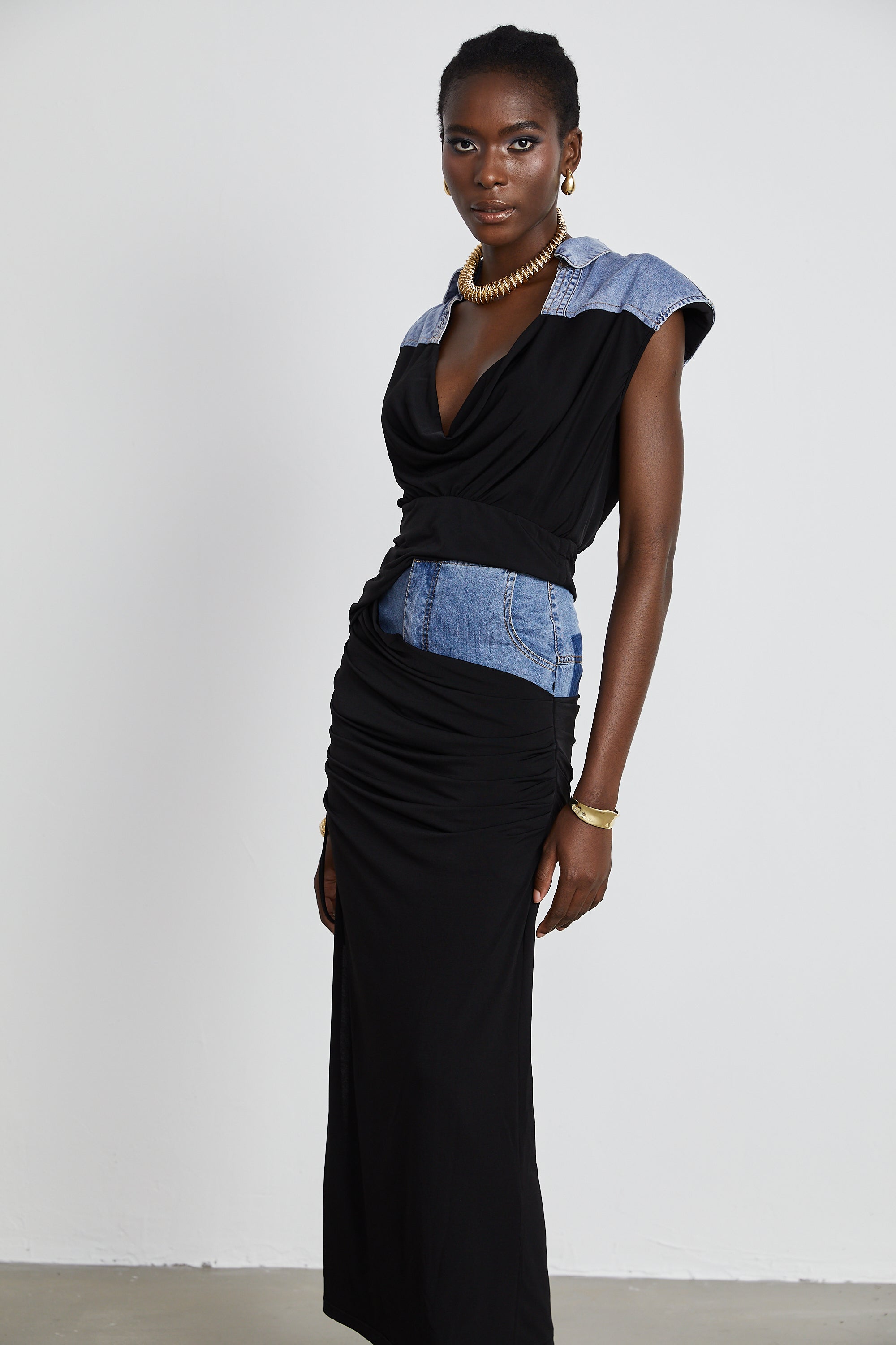 Nala jersey-panelled denim top & skirt matching set (Final Sale-US Only)