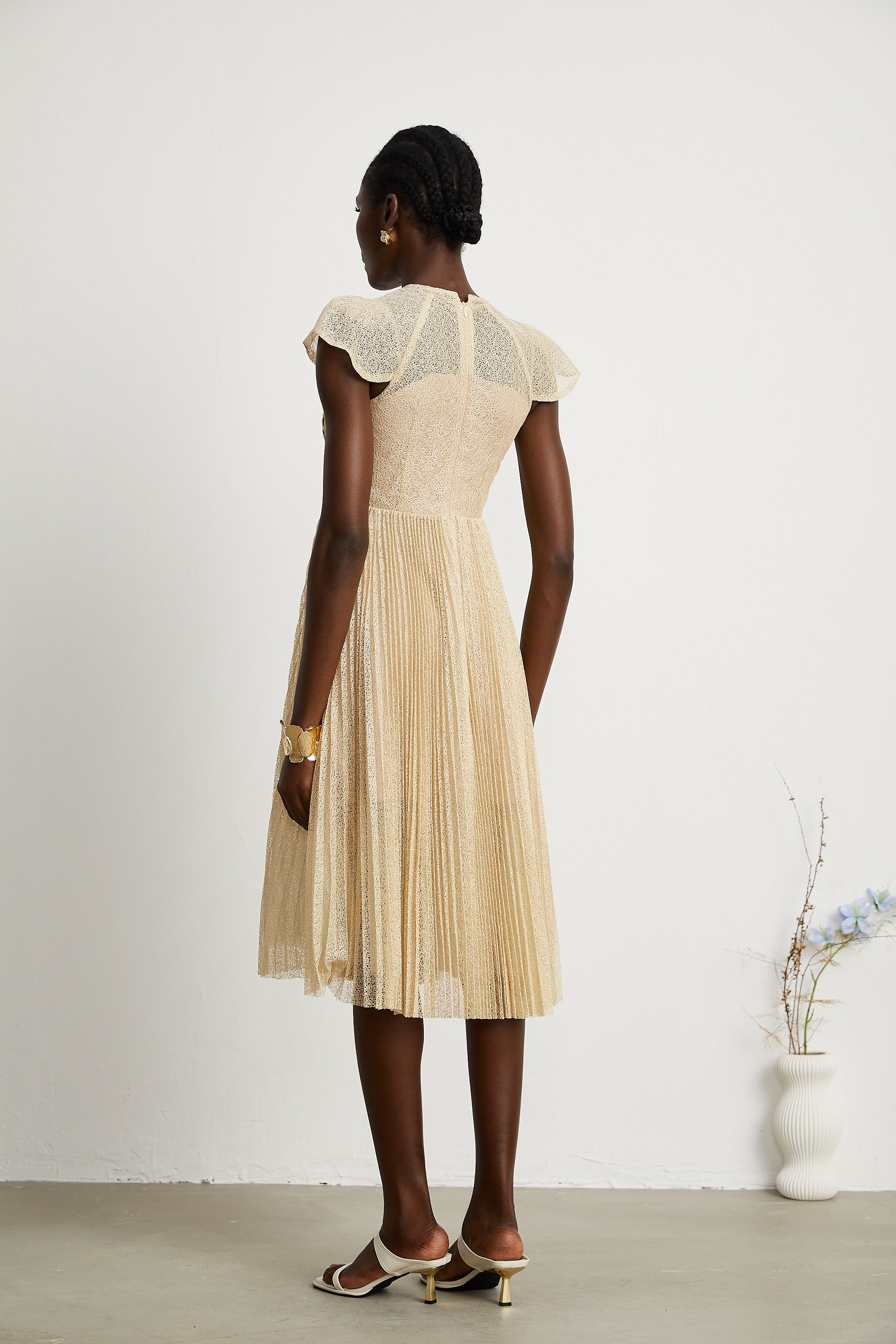 Nerissa embroidered pleated midi dress (Final Sale-US Only)