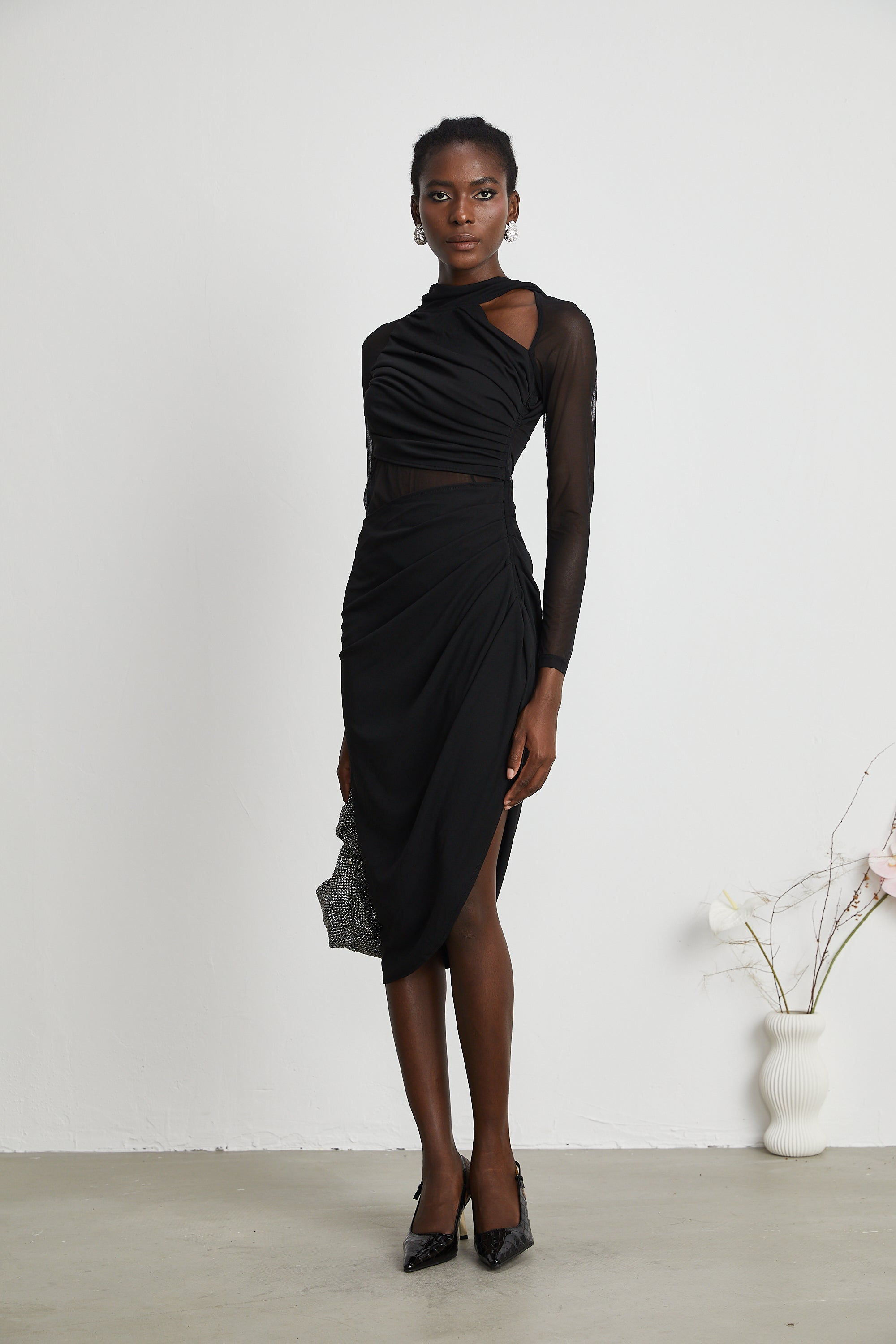 Robe midi semi-transparente à volants Clarisse (Vente définitive - États-Unis uniquement)