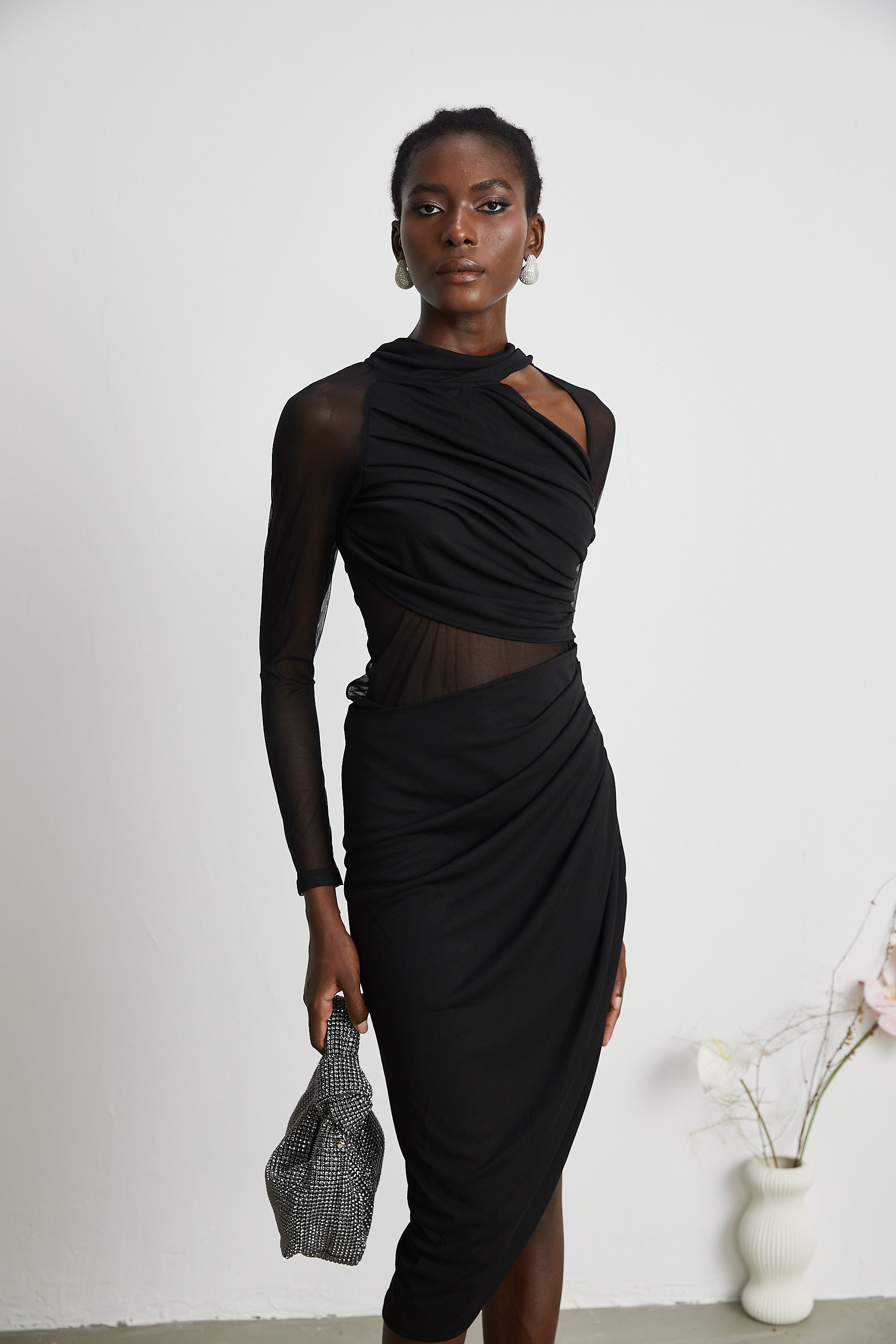 Robe midi semi-transparente à volants Clarisse (Vente définitive - États-Unis uniquement)