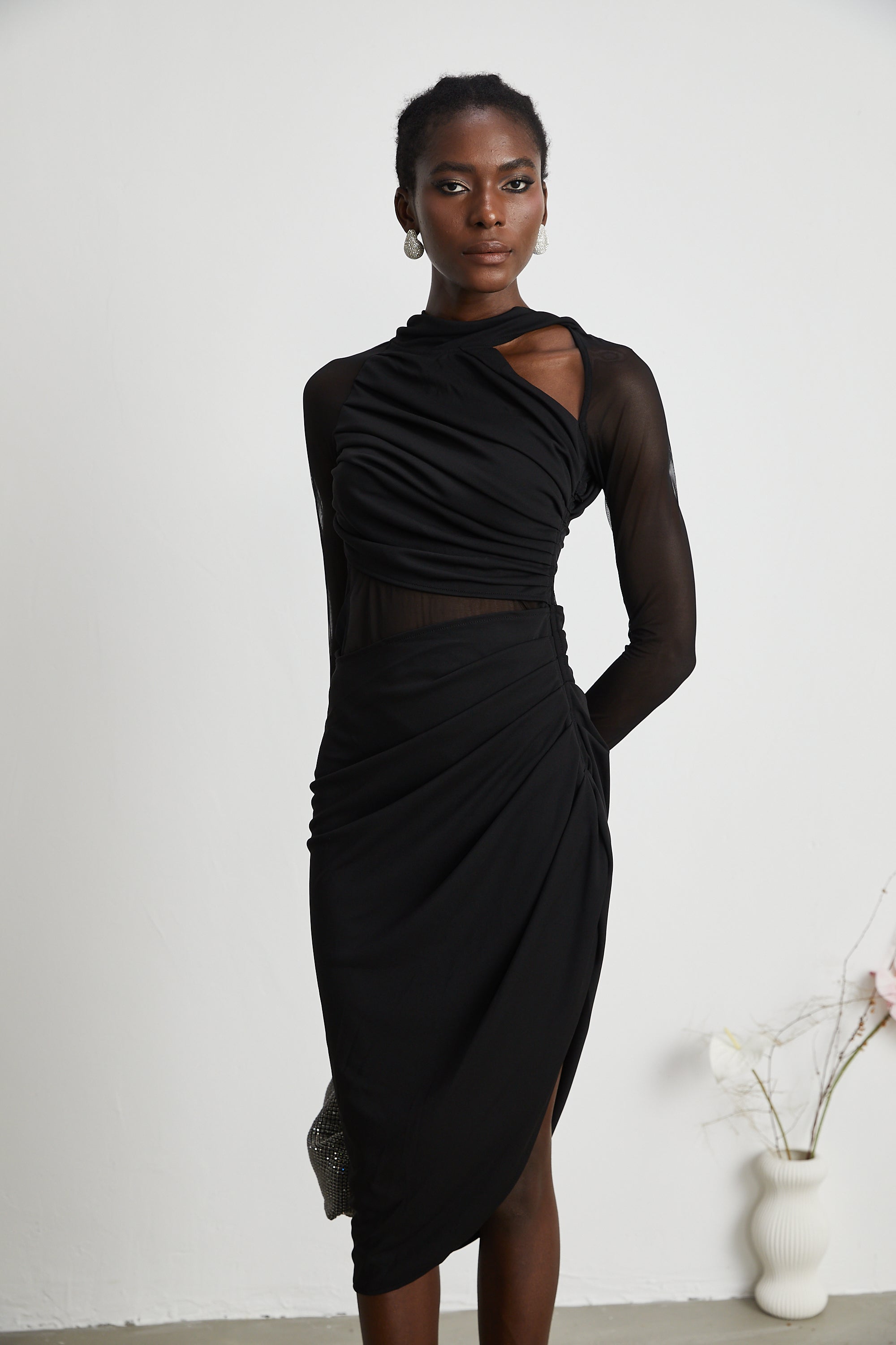 Robe midi semi-transparente à volants Clarisse (Vente définitive - États-Unis uniquement)