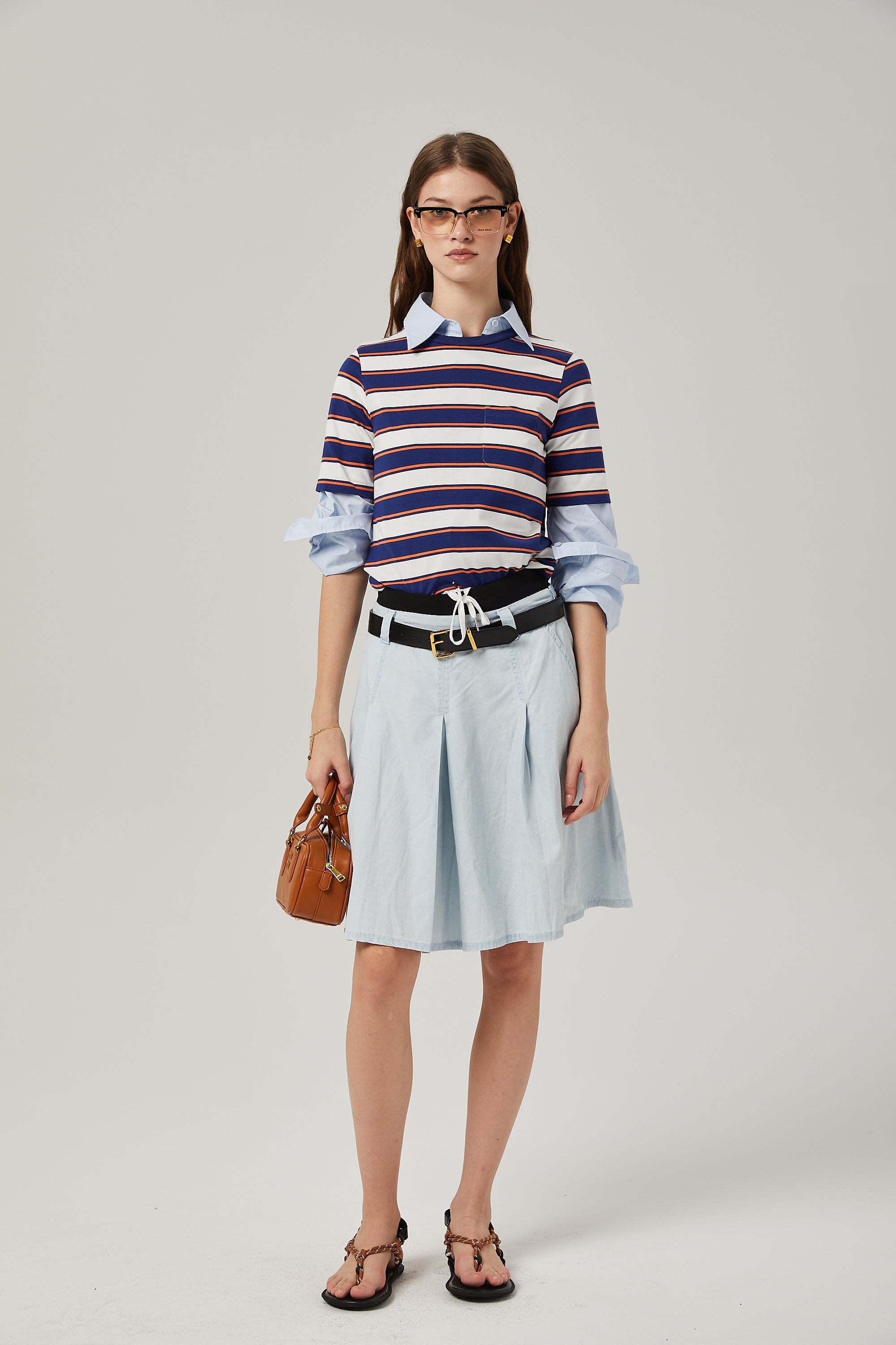 Jupe plissée en chambray Marina (Vente définitive - États-Unis uniquement)
