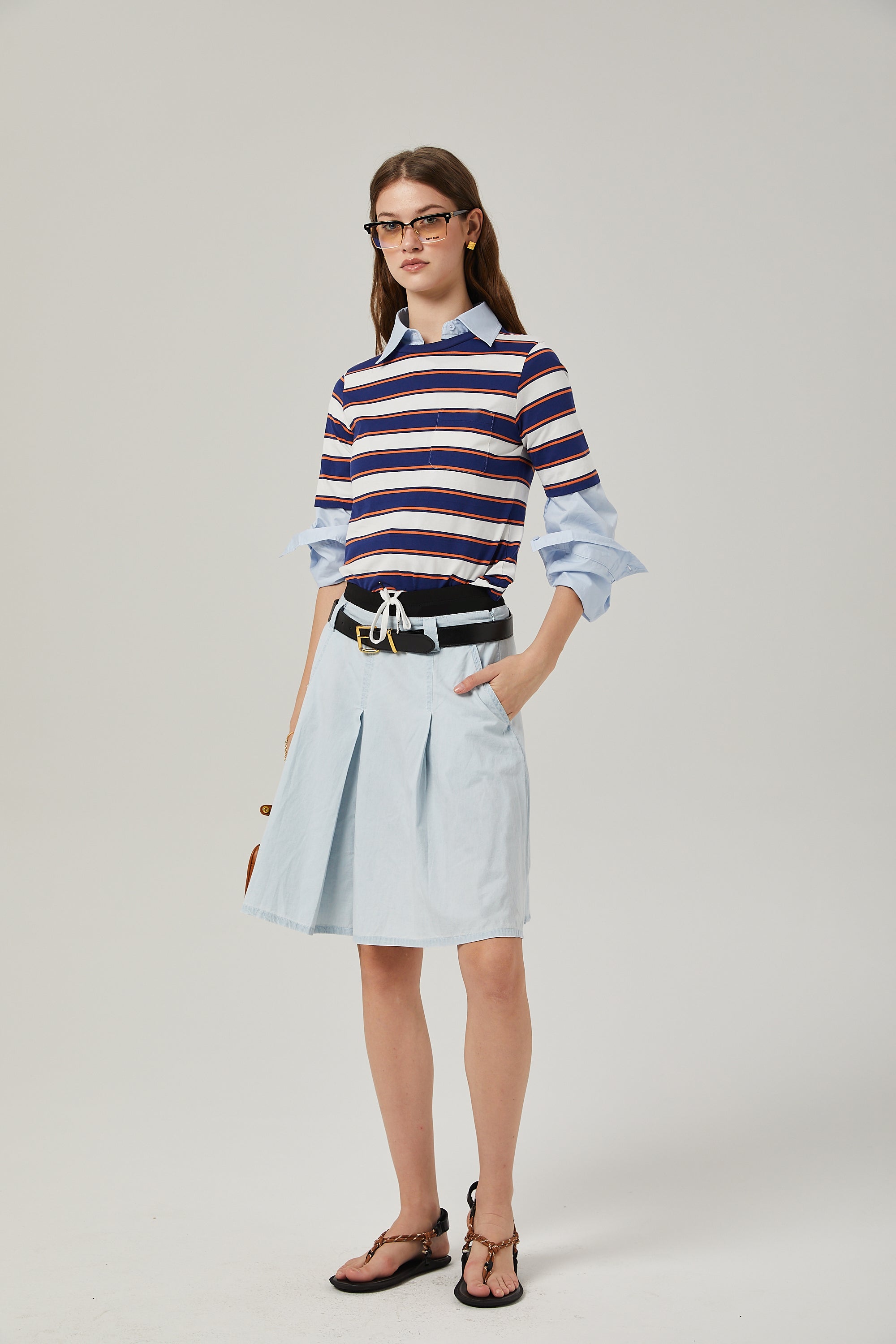 Jupe plissée en chambray Marina (Vente définitive - États-Unis uniquement)
