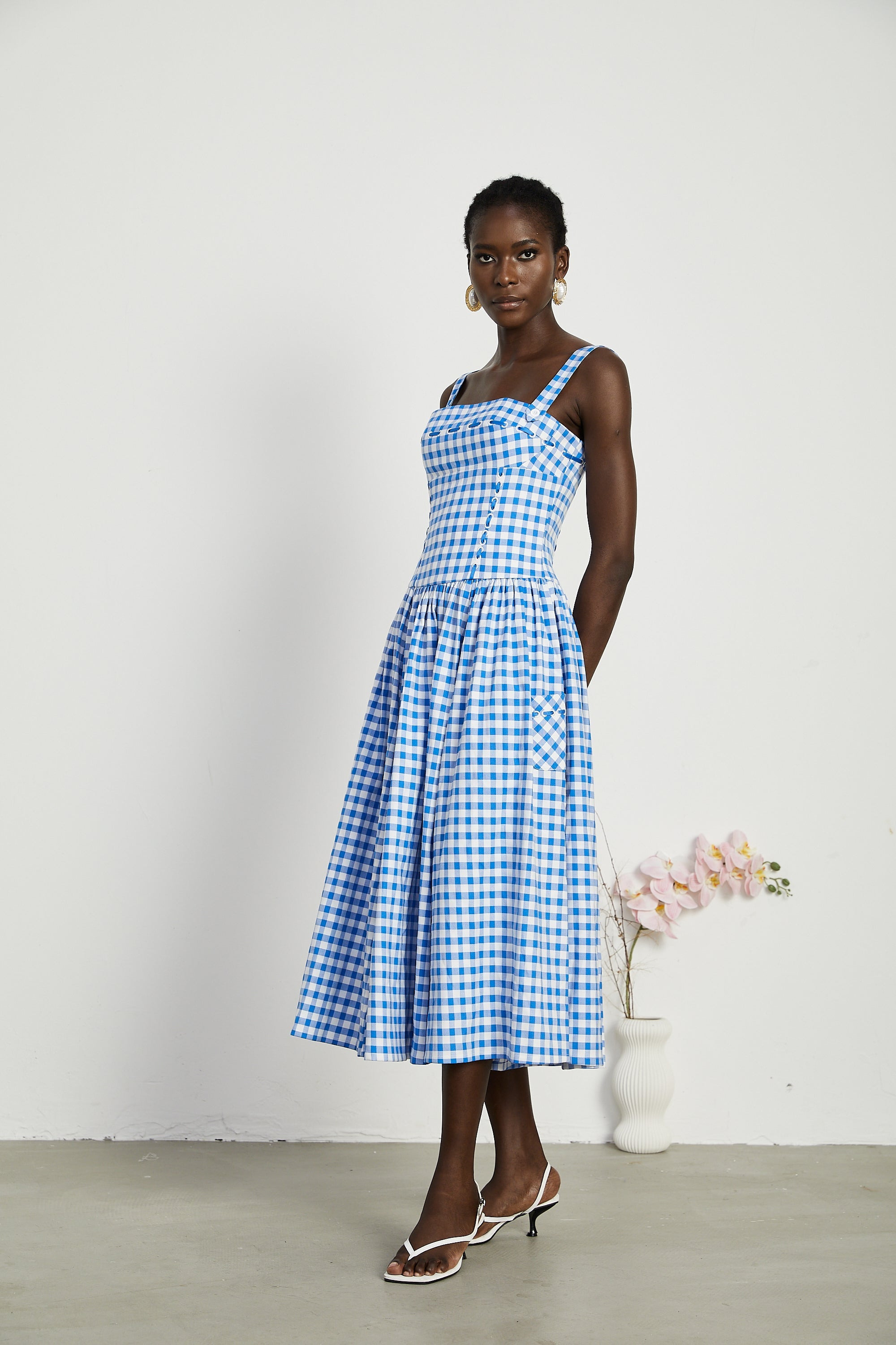 Robe midi à carreaux « Diane » (Vente définitive – États-Unis uniquement)