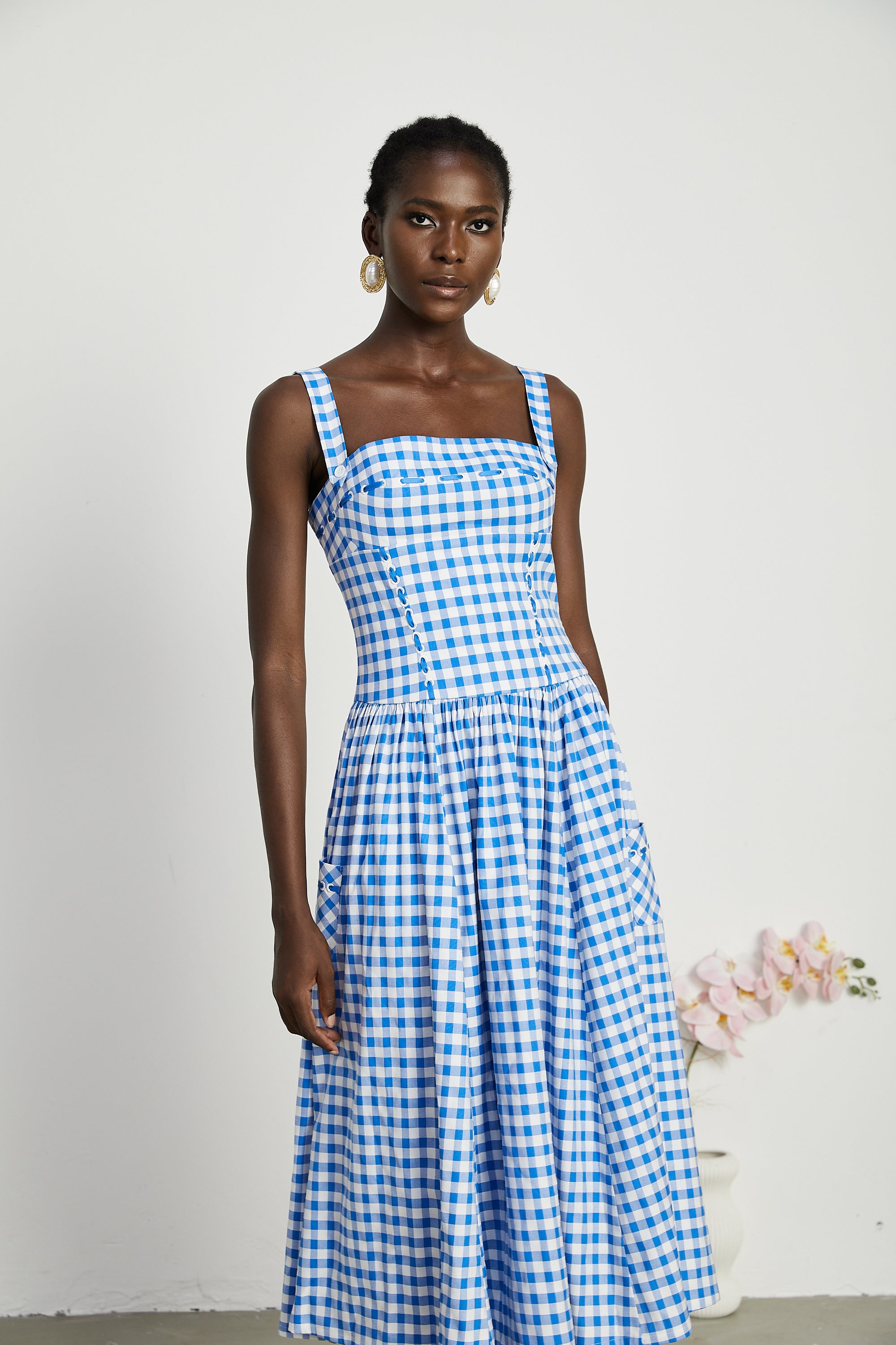 Robe midi à carreaux « Diane » (Vente définitive – États-Unis uniquement)