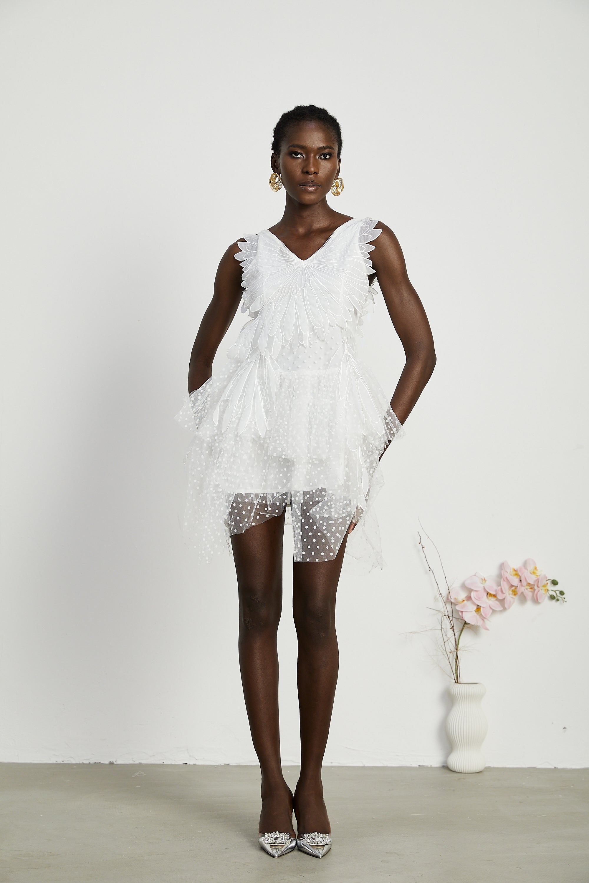 Françoise feather-embellished pleated mini dress (Final Sale)
