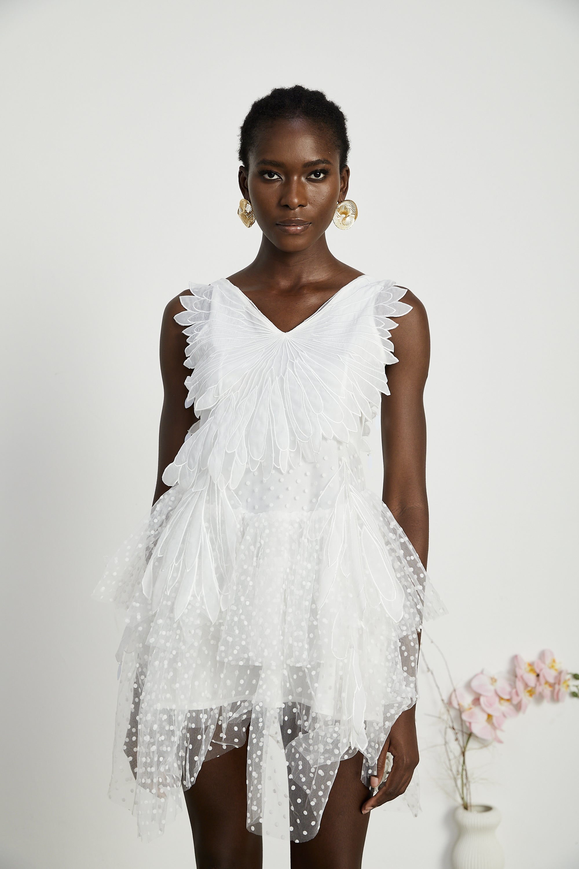 Françoise feather-embellished pleated mini dress (Final Sale)