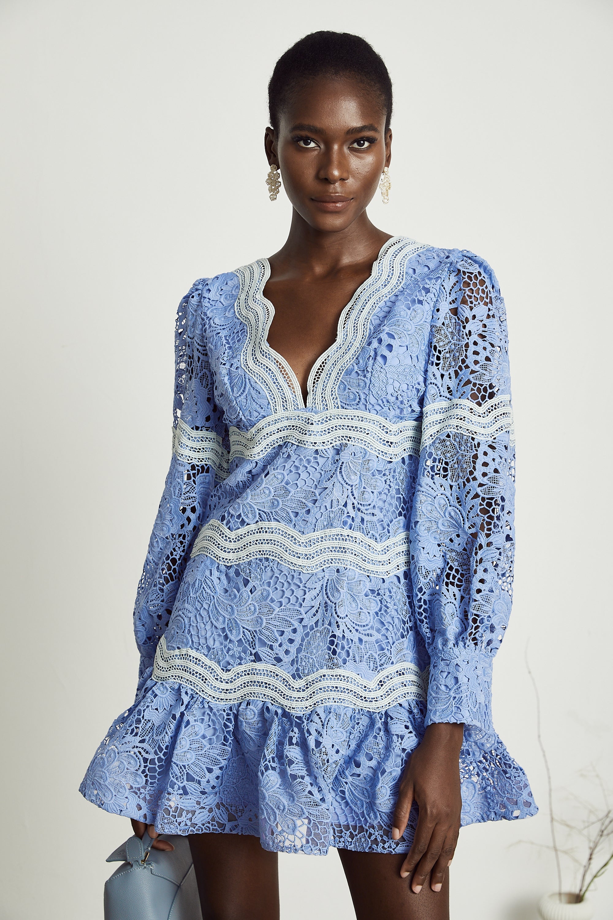 Gaëlle V-neck floral embroidered mini dress