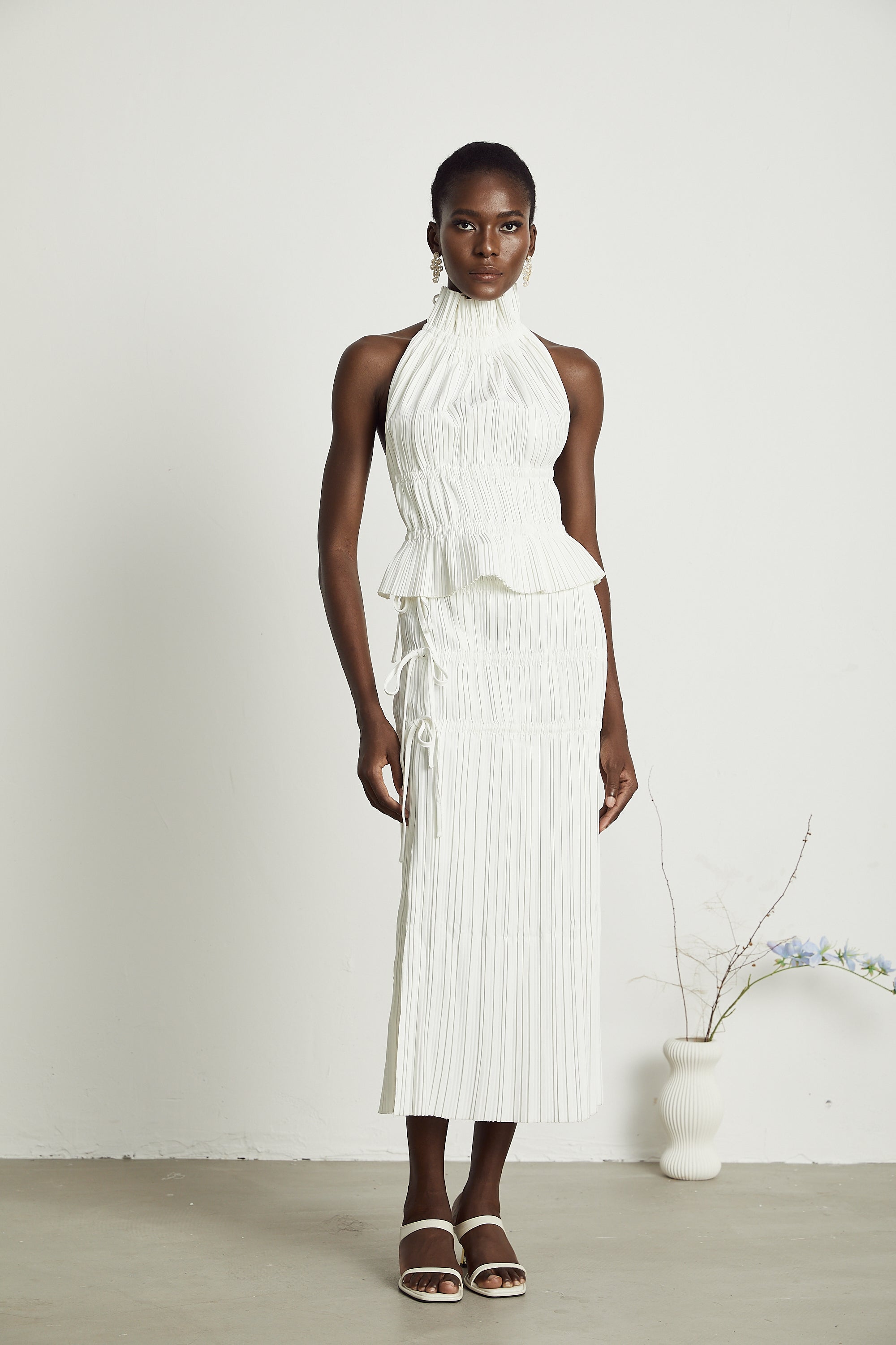Milisent open-back pleated top & skirt matching set (Final Sale-US Only)