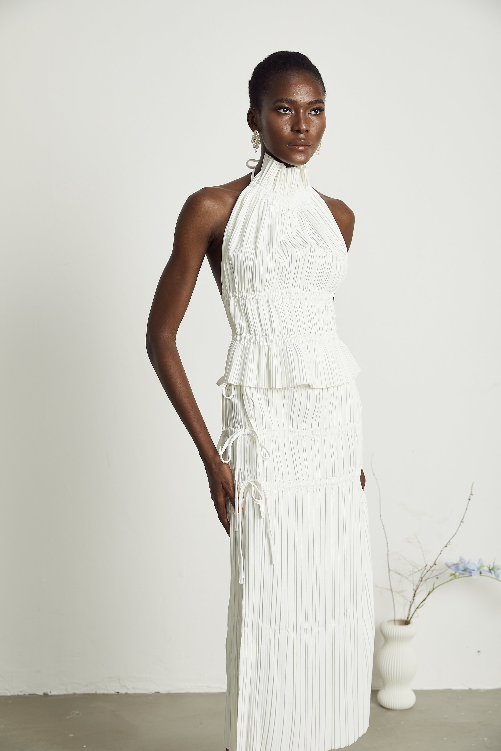 Milisent open-back pleated top & skirt matching set (Final Sale-US Only)