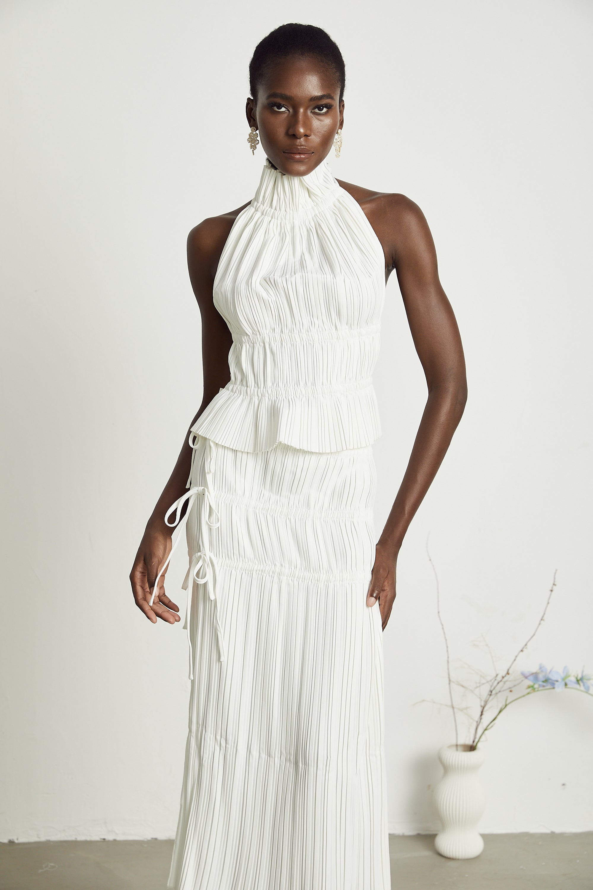 Milisent open-back pleated top & skirt matching set (Final Sale-US Only)