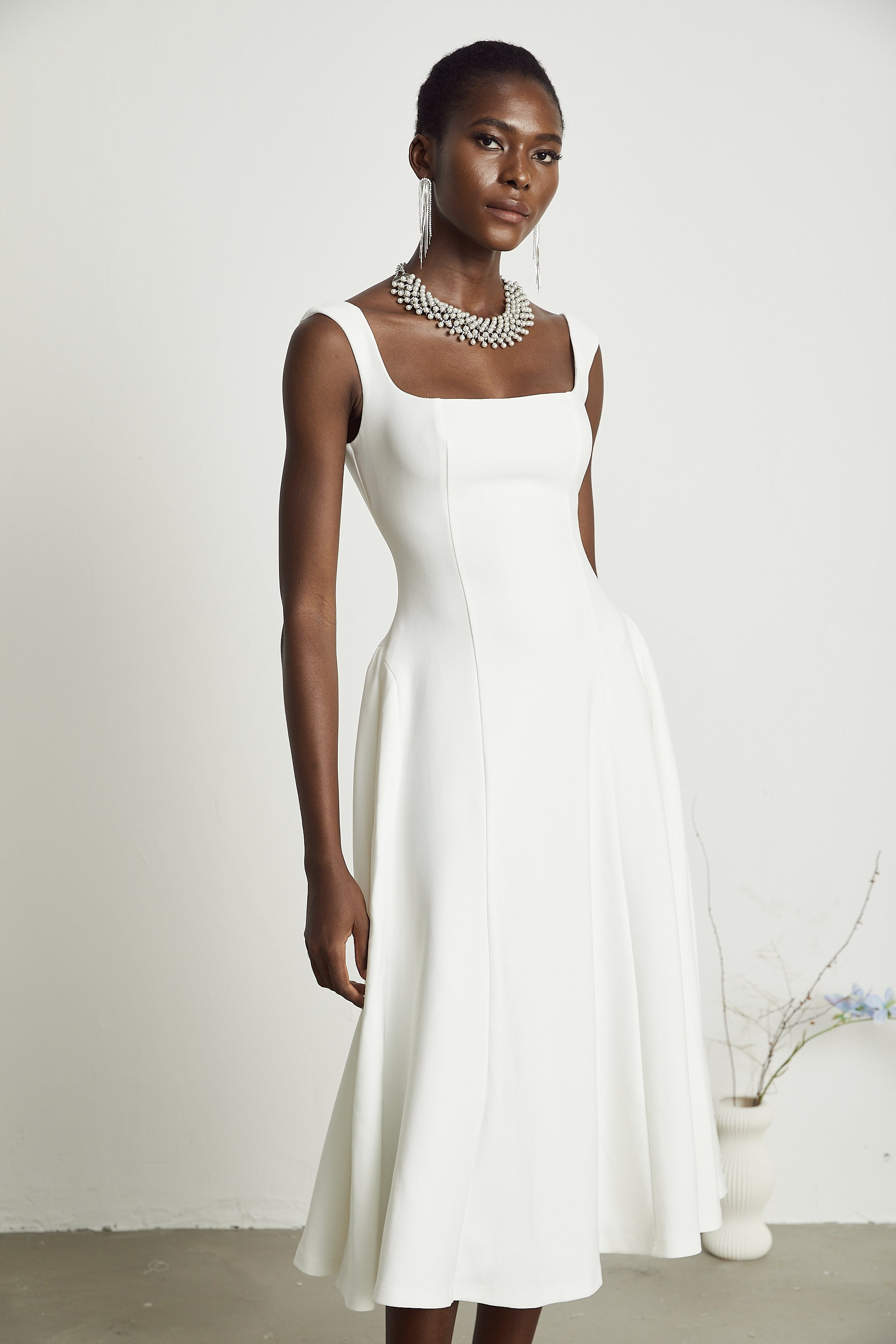 Thala white pleated flared midi dress (Final Sale-US Only)