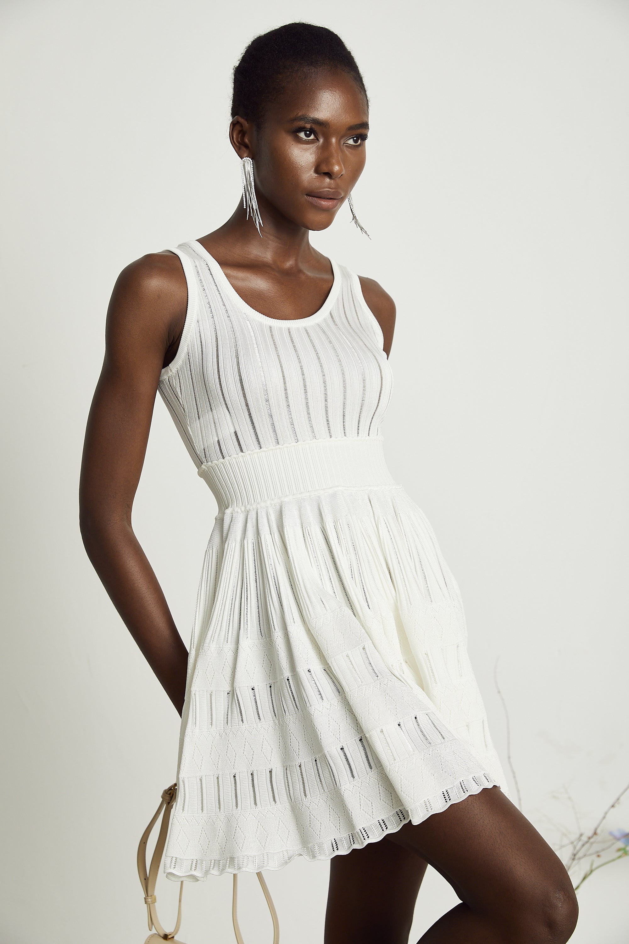 Noémie White Cut-out Pleated Mini Dress