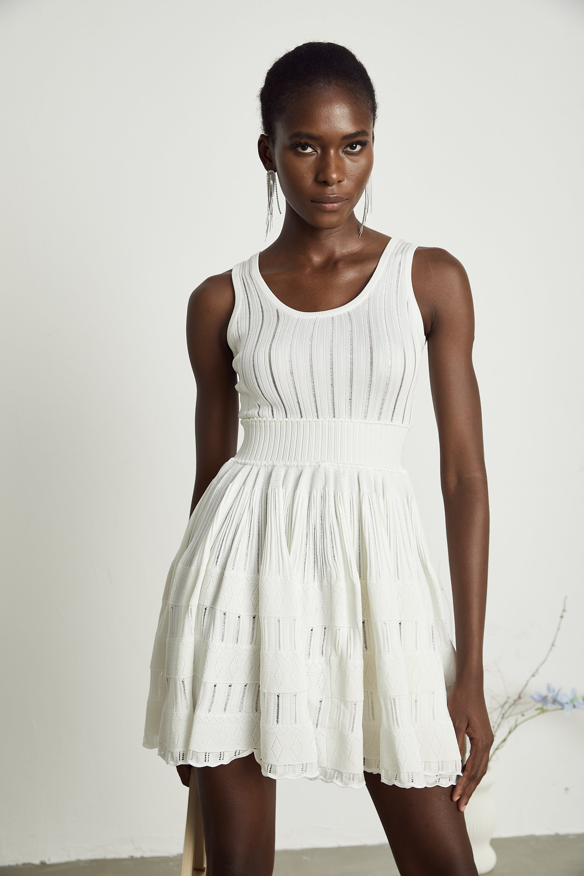 Noémie White Cut-out Pleated Mini Dress