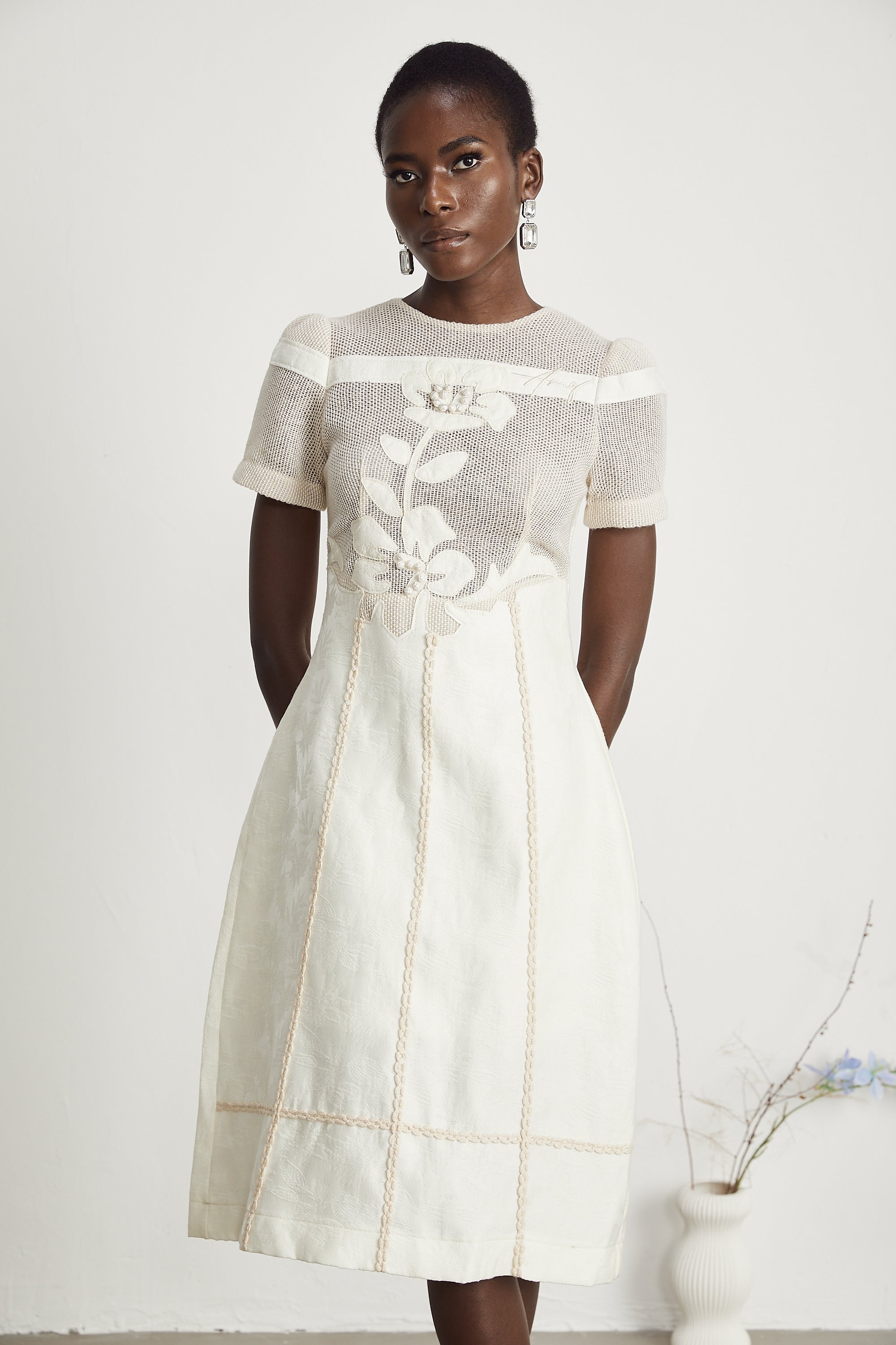 Diane floral embroidered openwork midi dress (Final Sale)