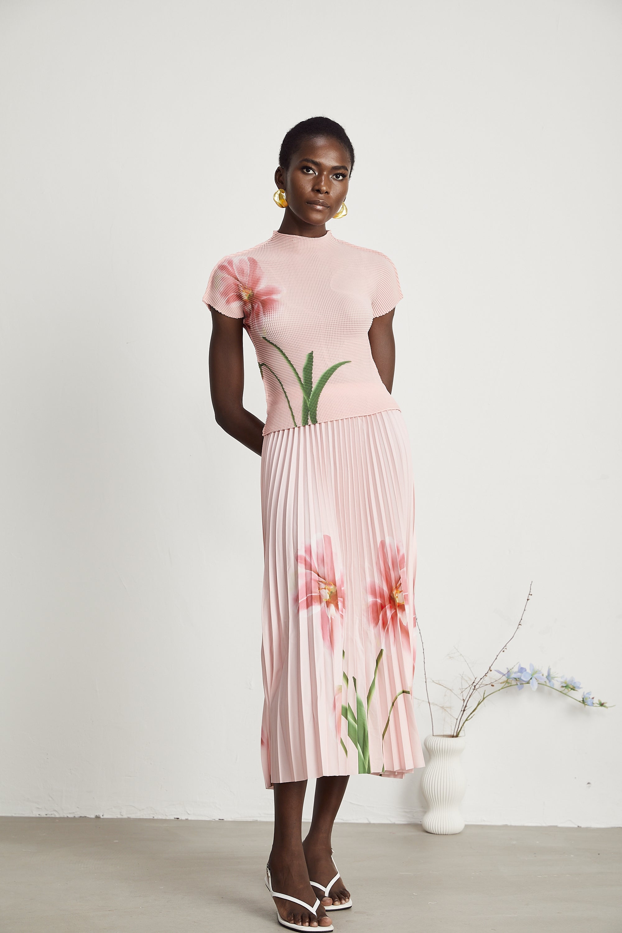 Justine floral-print stretch top & skirt matching set (Final Sale)