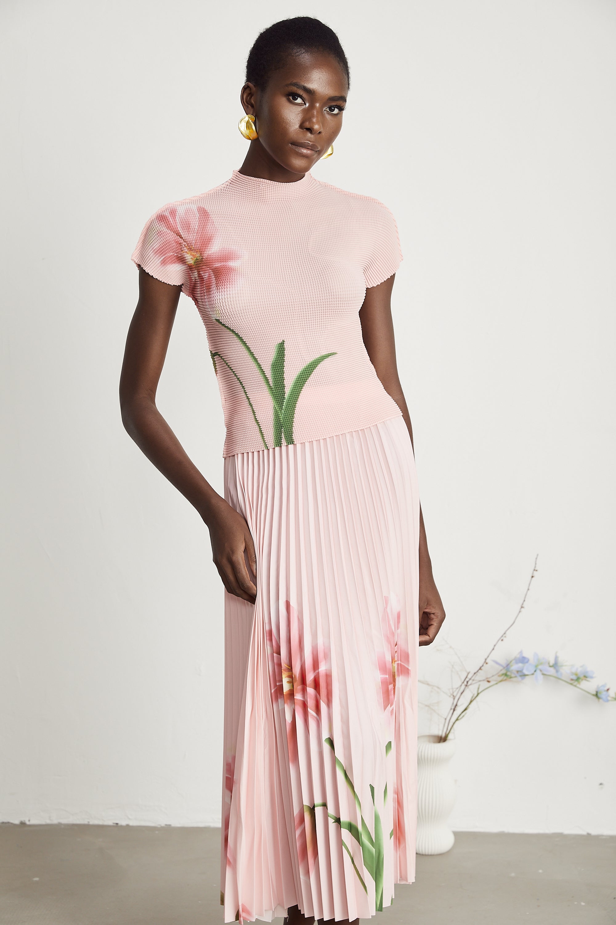 Justine floral-print stretch top & skirt matching set (Final Sale)
