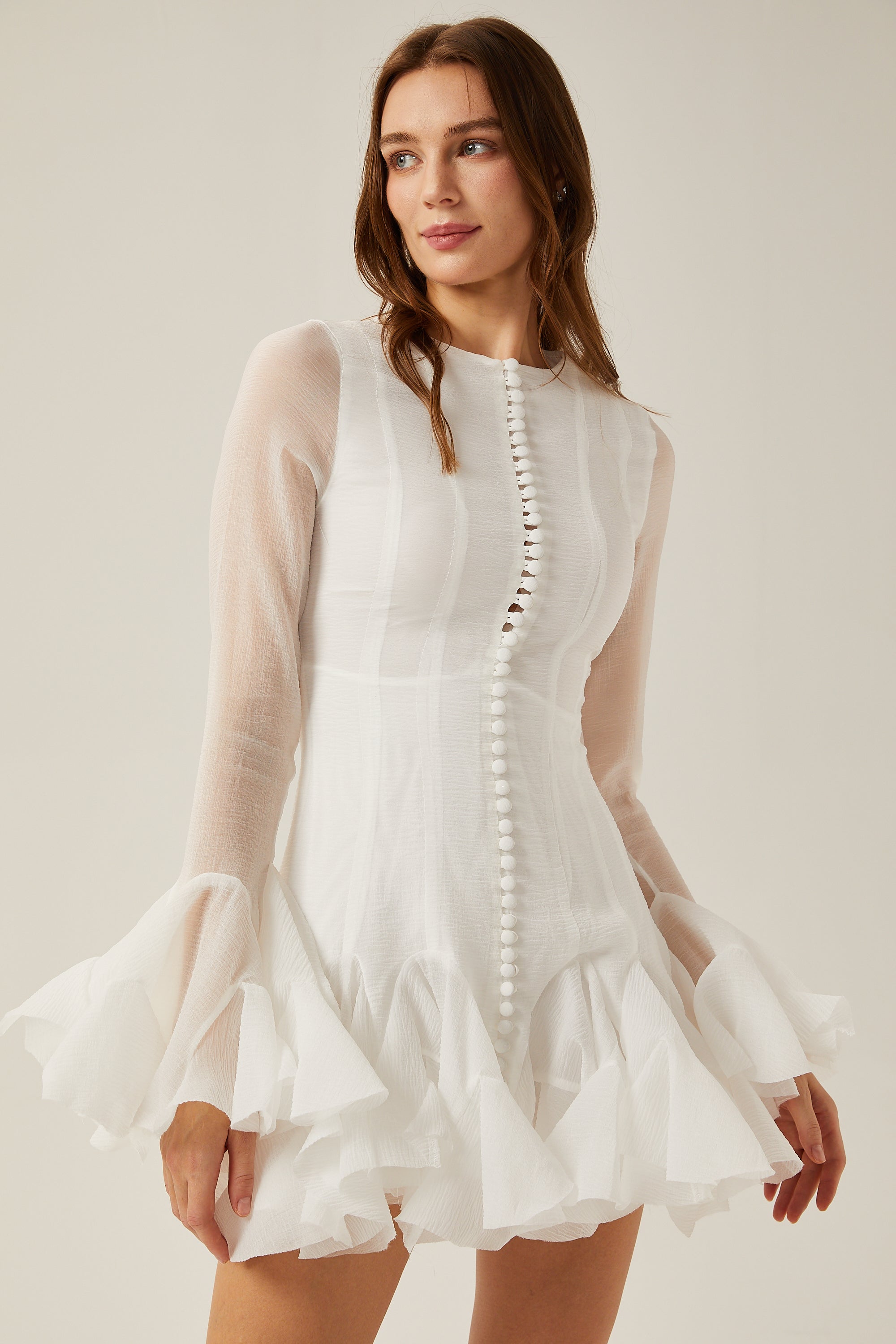 Anaïs semi-sheer flared mini dress (Final Sale)