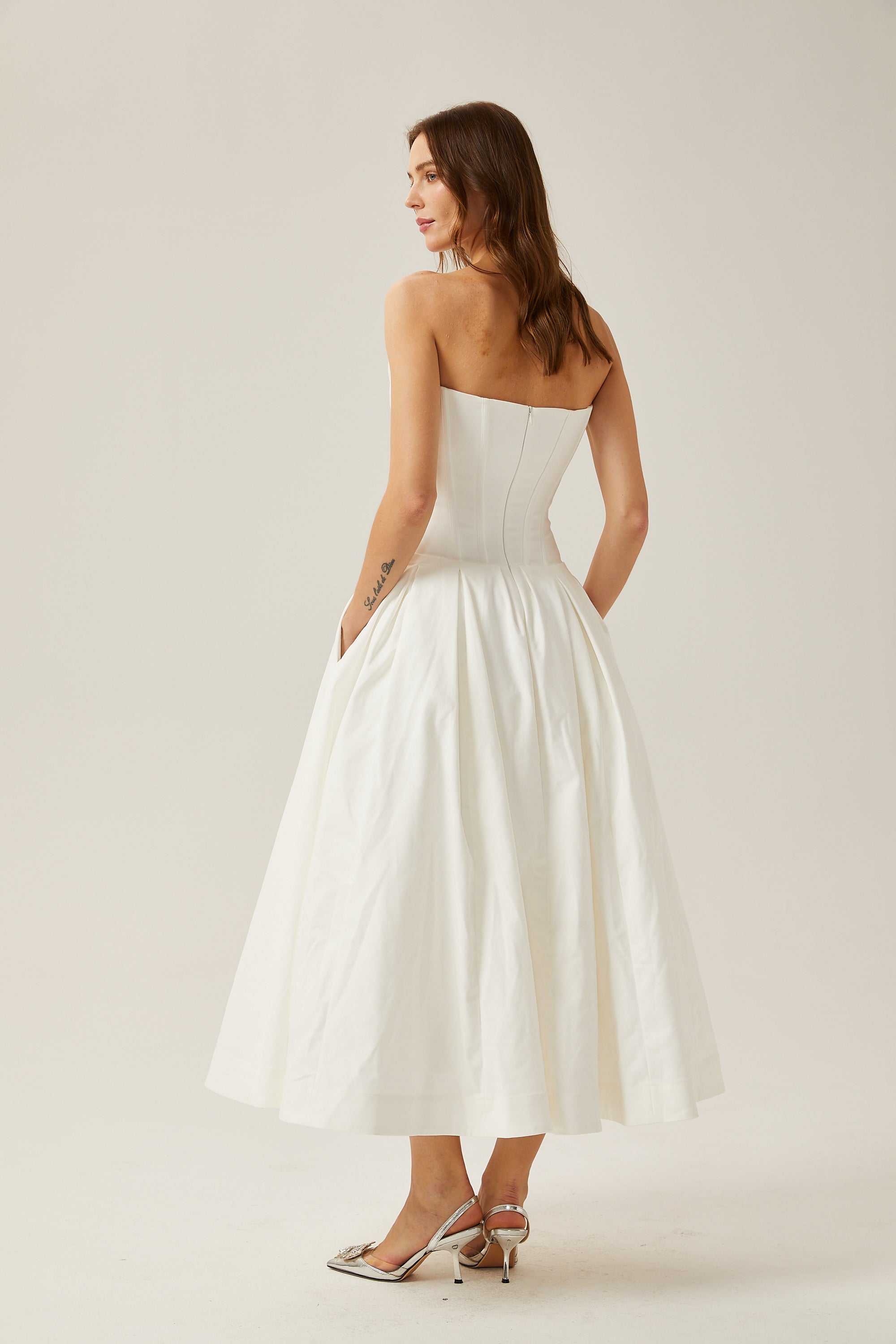 Katherine off-shoulder corset midi dress in White (Final Sale-US Only)