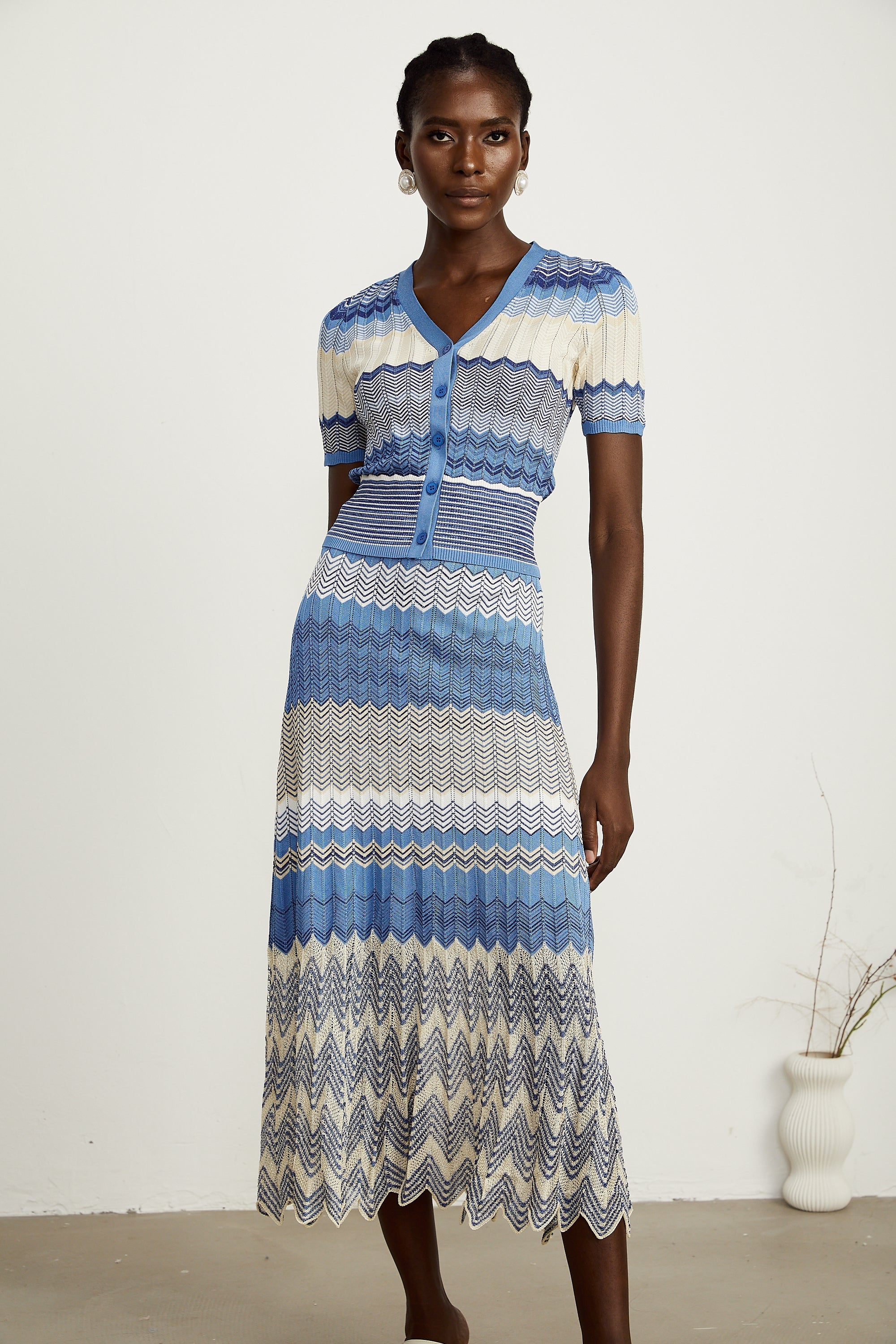 Blue Patterned Knit Set