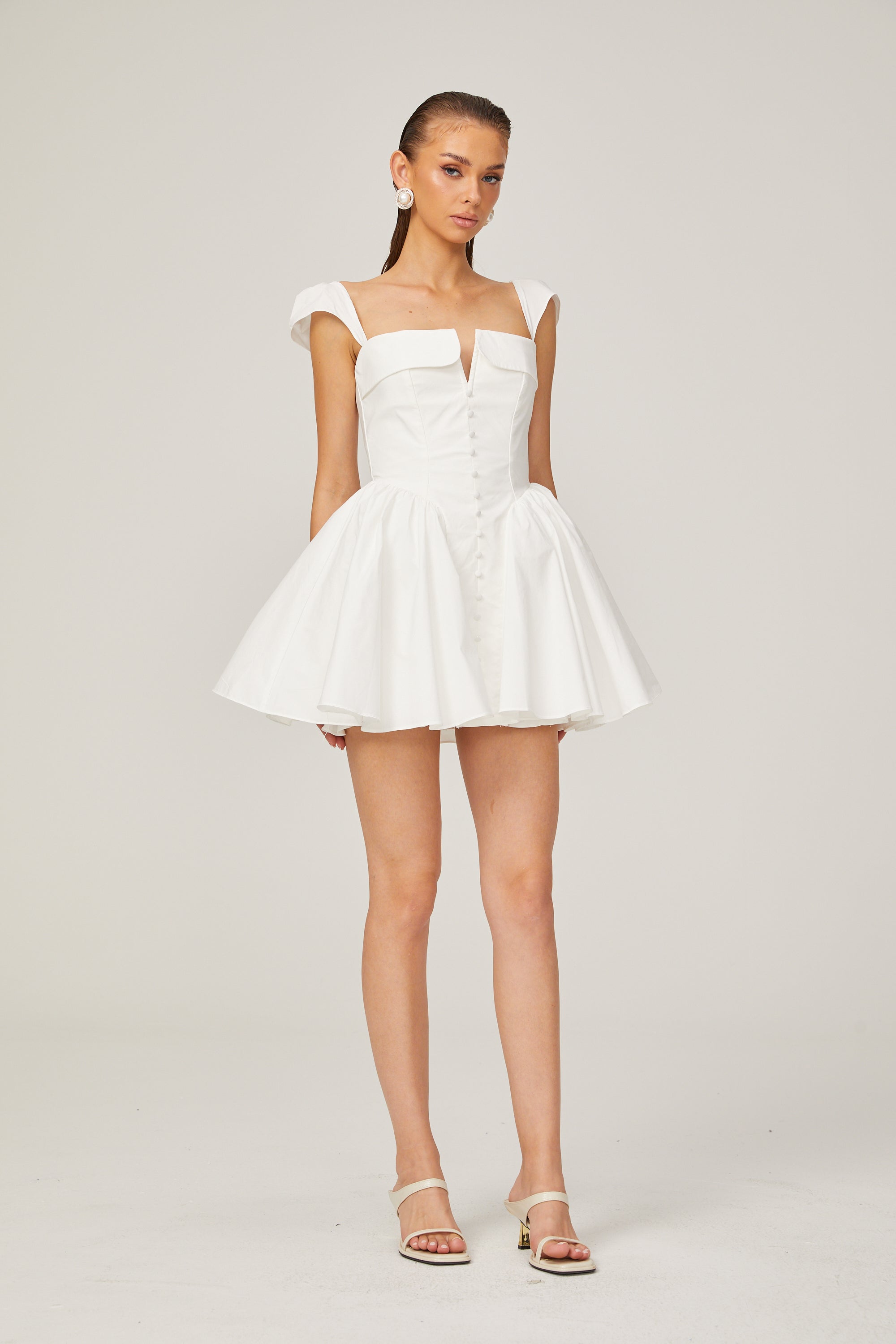 Julie white folded-neck bonded sleeveless mini dress (Final Sale-US Only)