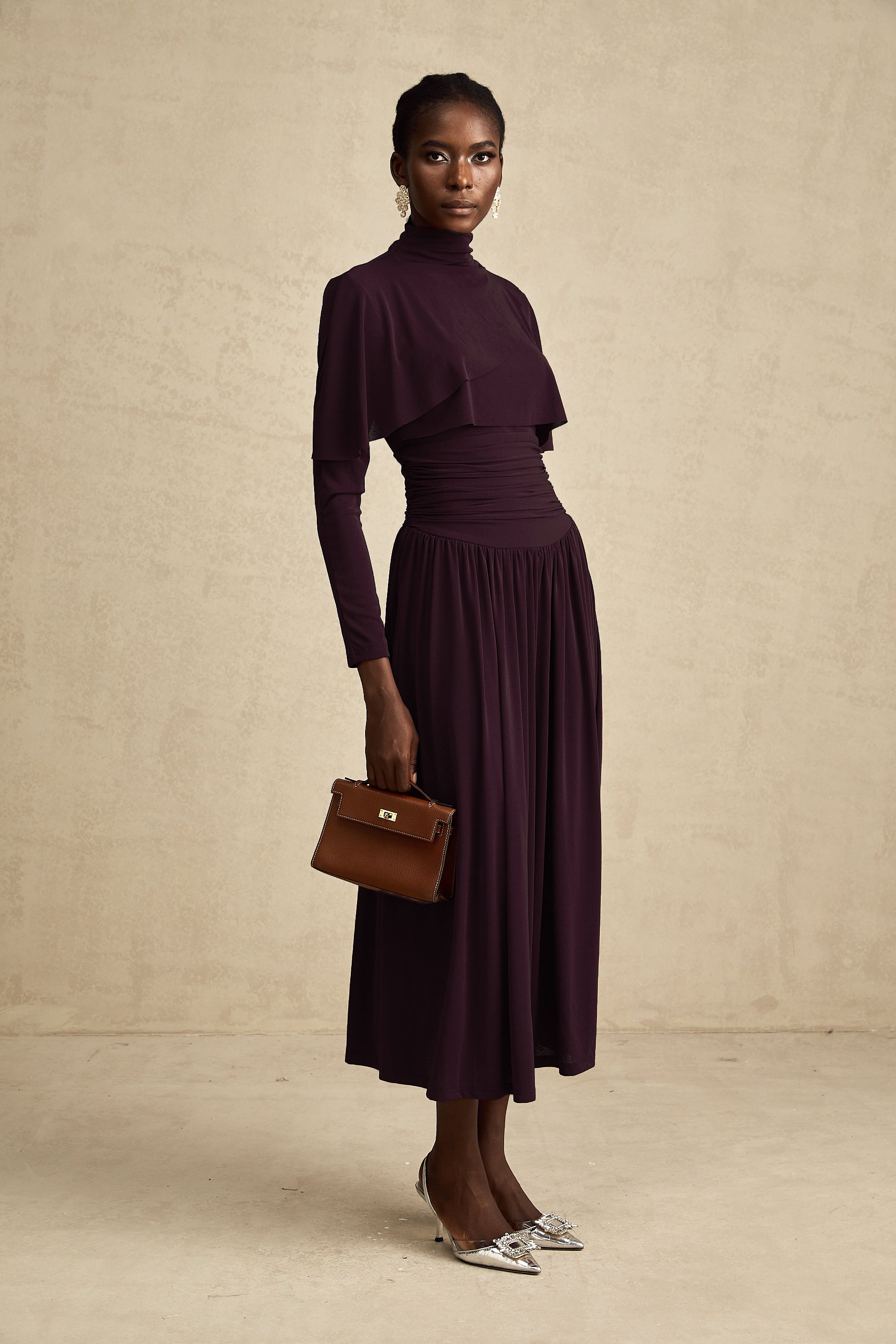 Camille Red Ruched Midi Dress with Flap Design Detail (Final Sale-US Only)