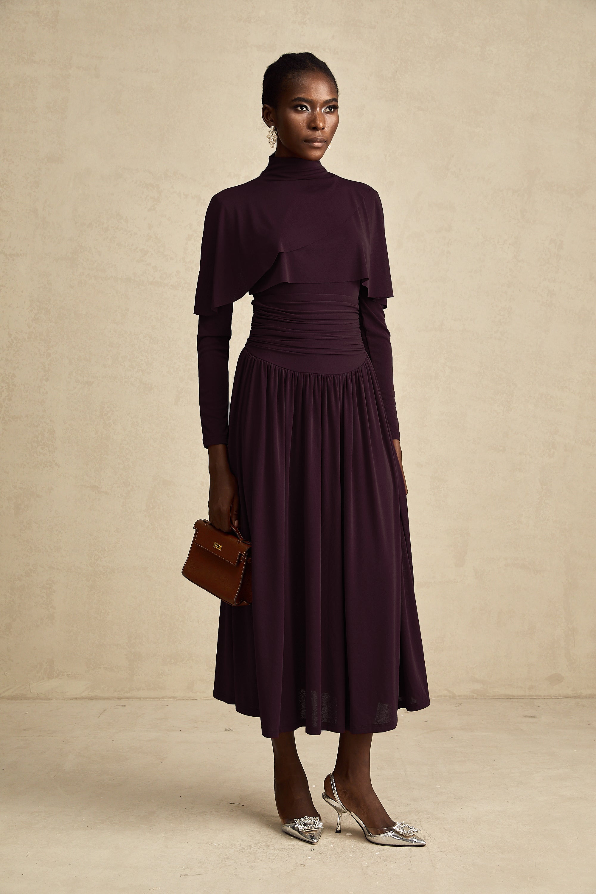 Camille Red Ruched Midi Dress with Flap Design Detail (Final Sale)