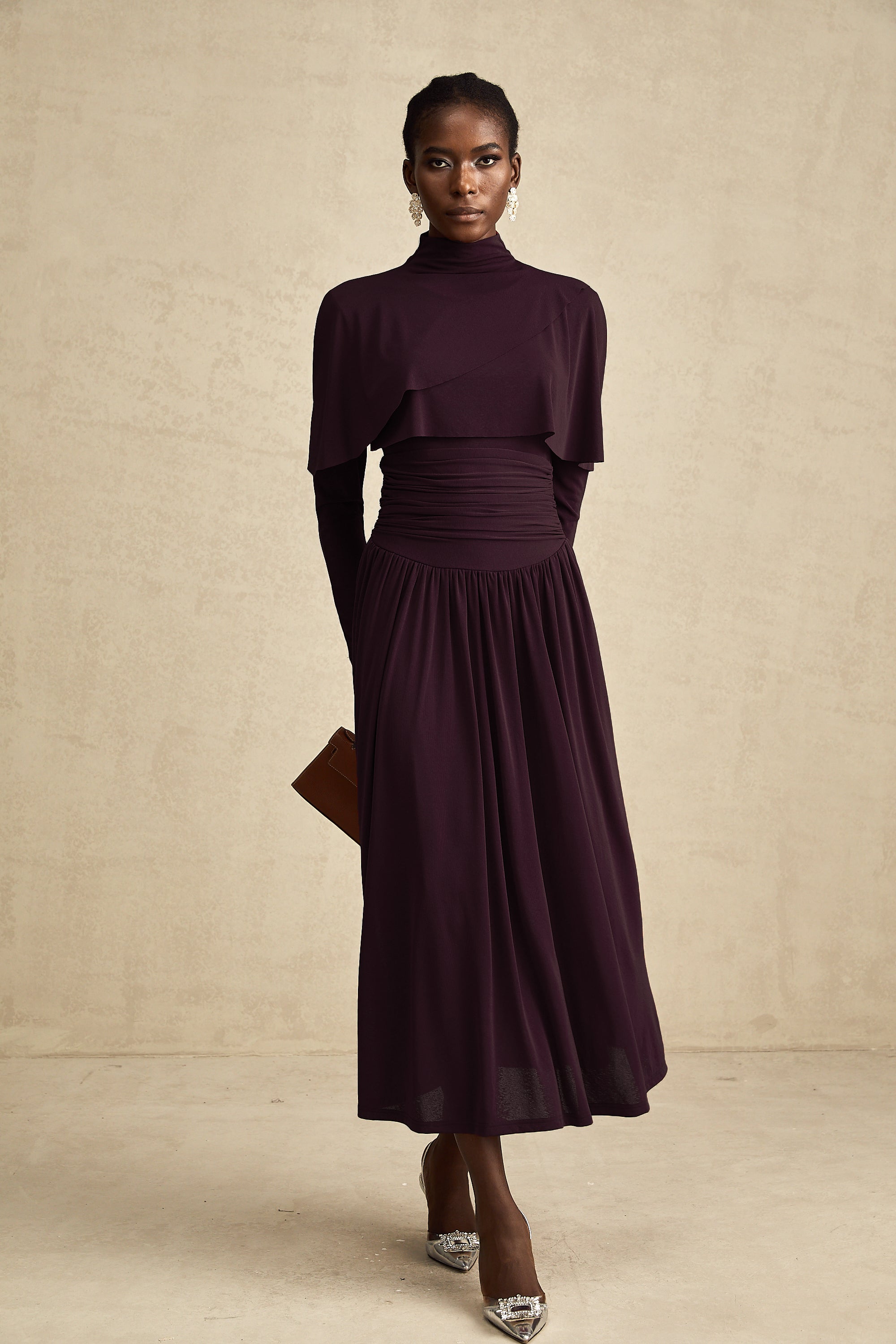 Camille Red Ruched Midi Dress with Flap Design Detail (Final Sale-US Only)