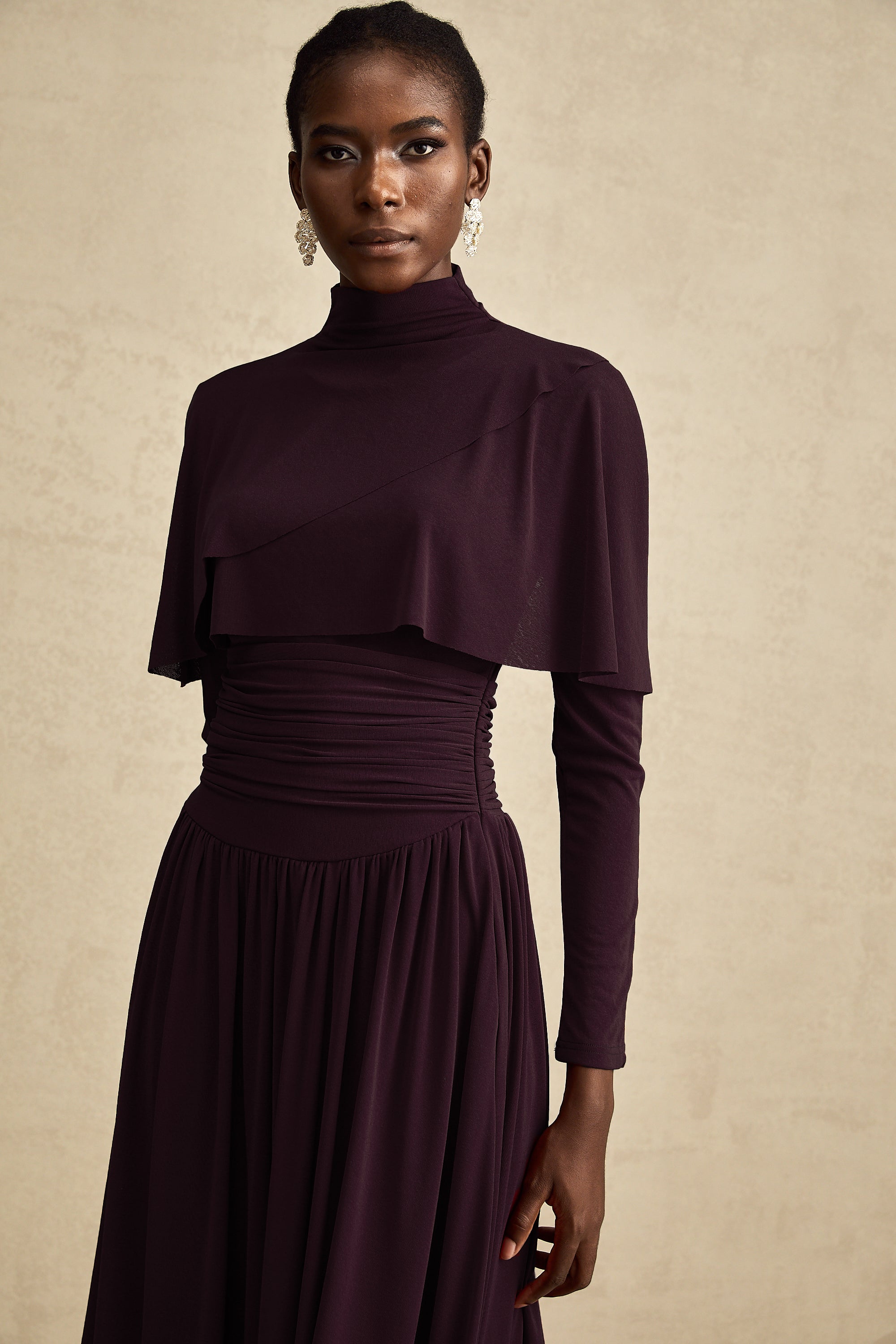 Camille Red Ruched Midi Dress with Flap Design Detail (Final Sale-US Only)