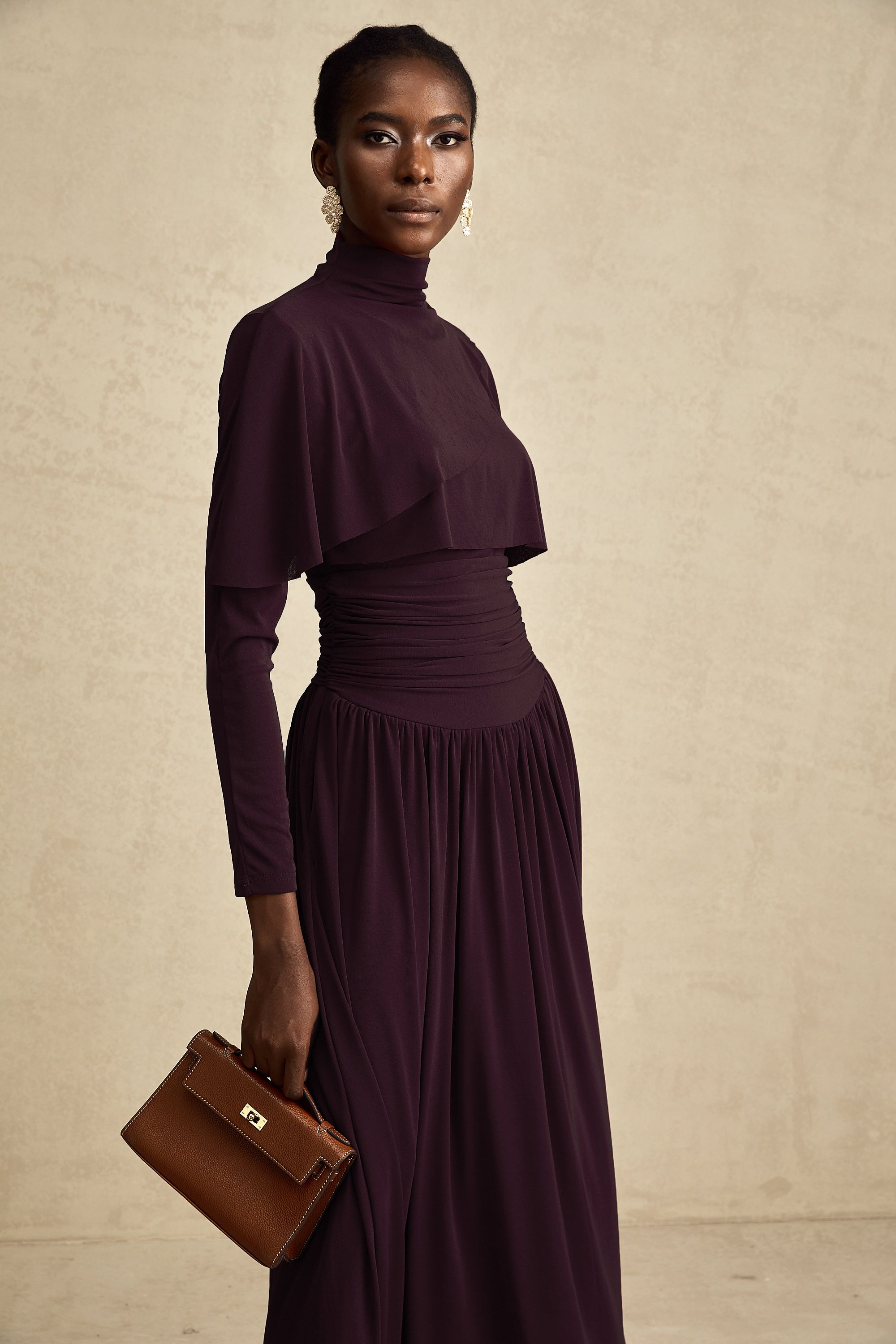 Camille Red Ruched Midi Dress with Flap Design Detail (Final Sale-US Only)