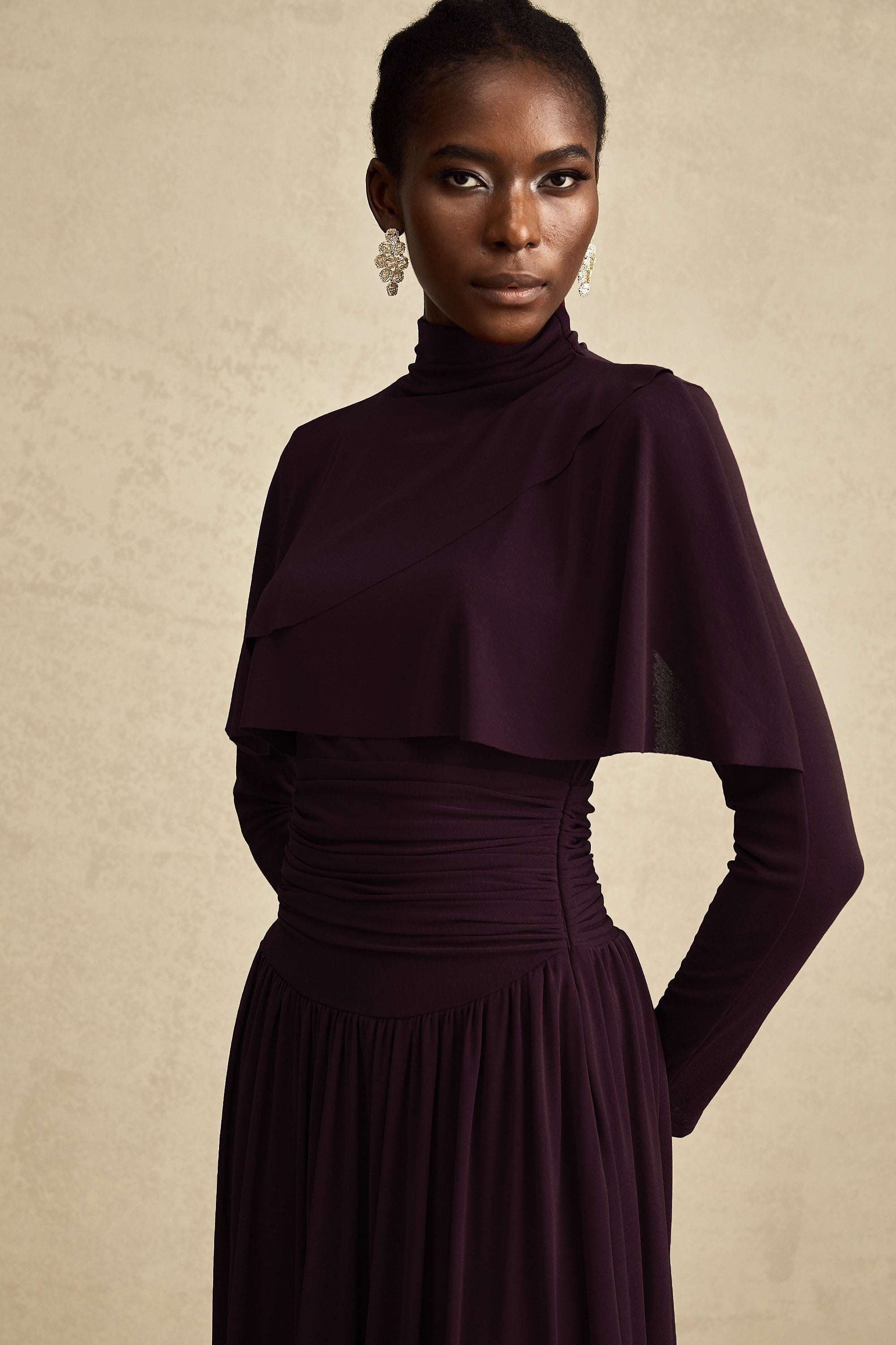Camille Red Ruched Midi Dress with Flap Design Detail (Final Sale)