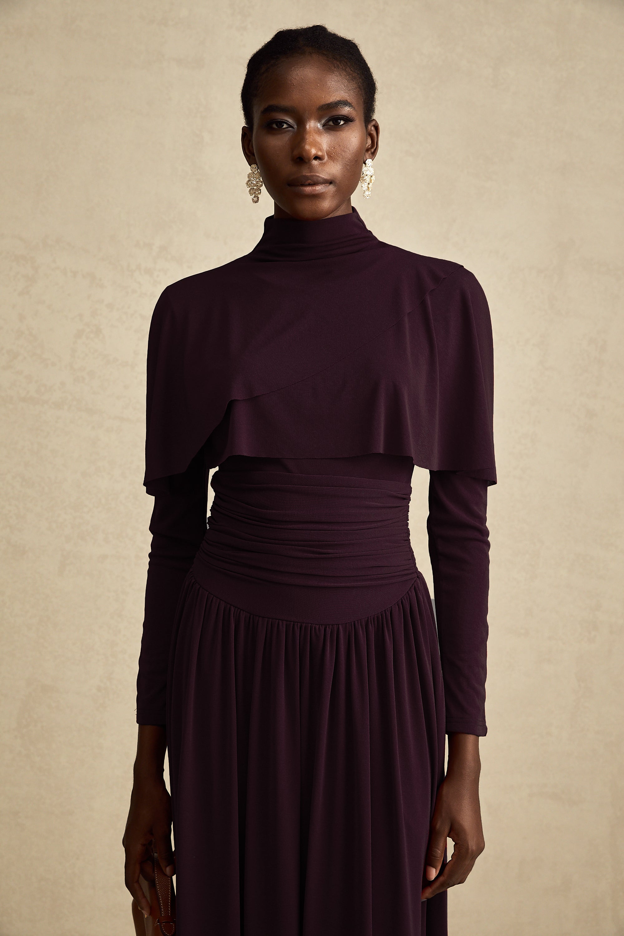 Camille Red Ruched Midi Dress with Flap Design Detail (Final Sale)