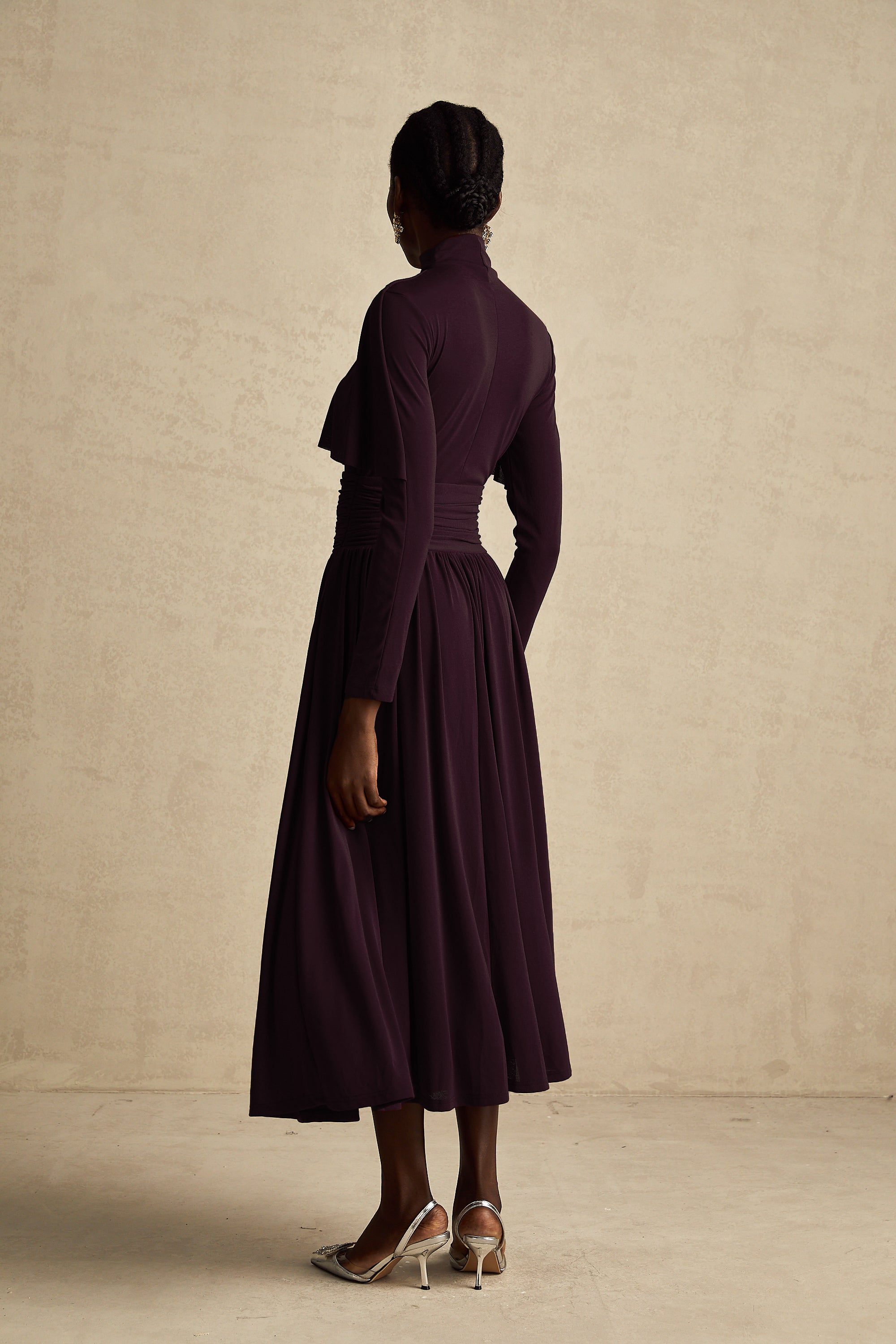 Camille Red Ruched Midi Dress with Flap Design Detail (Final Sale)