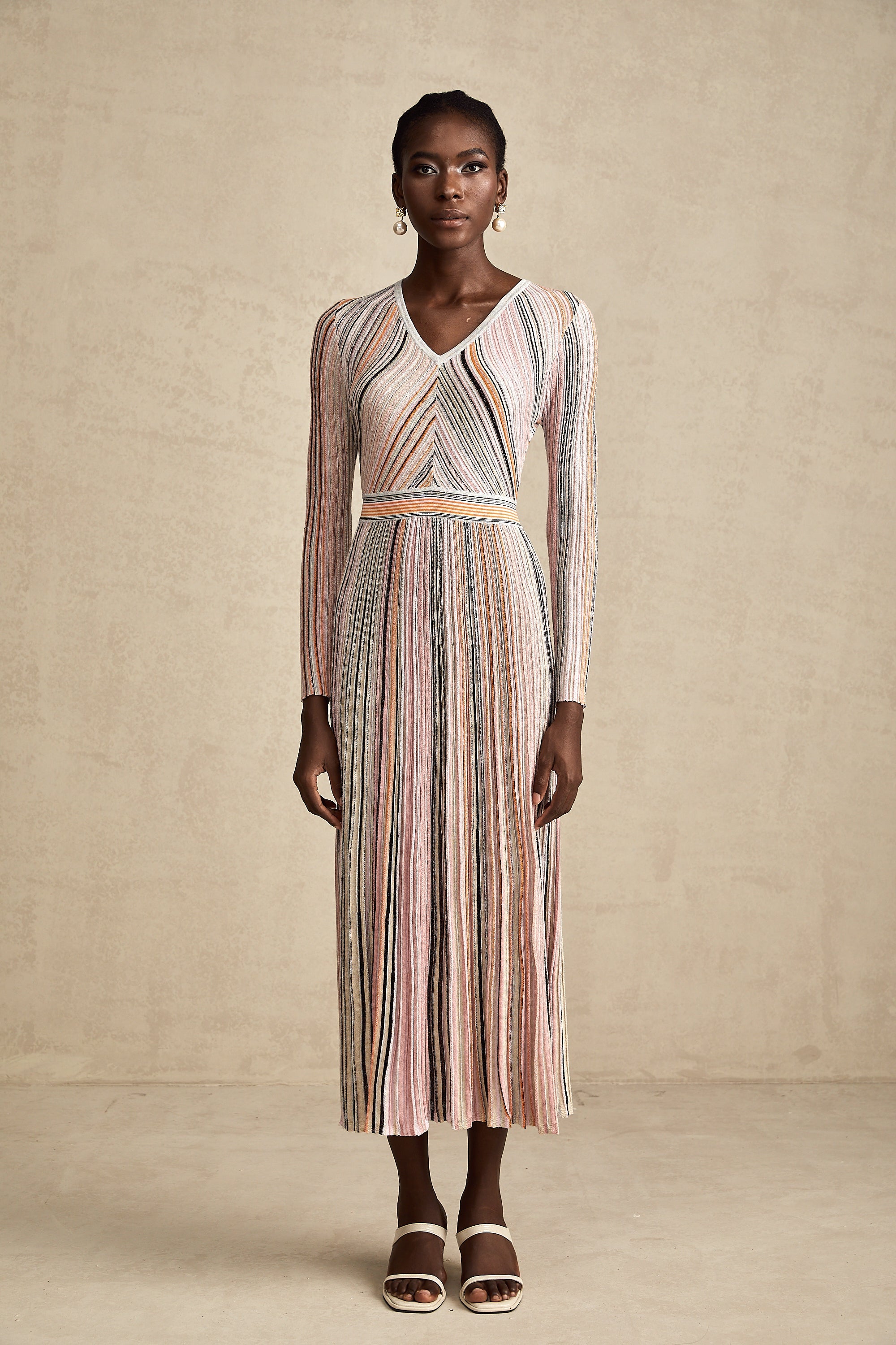 Mathilde metallic pleated midi dress in Pink (Final Sale)
