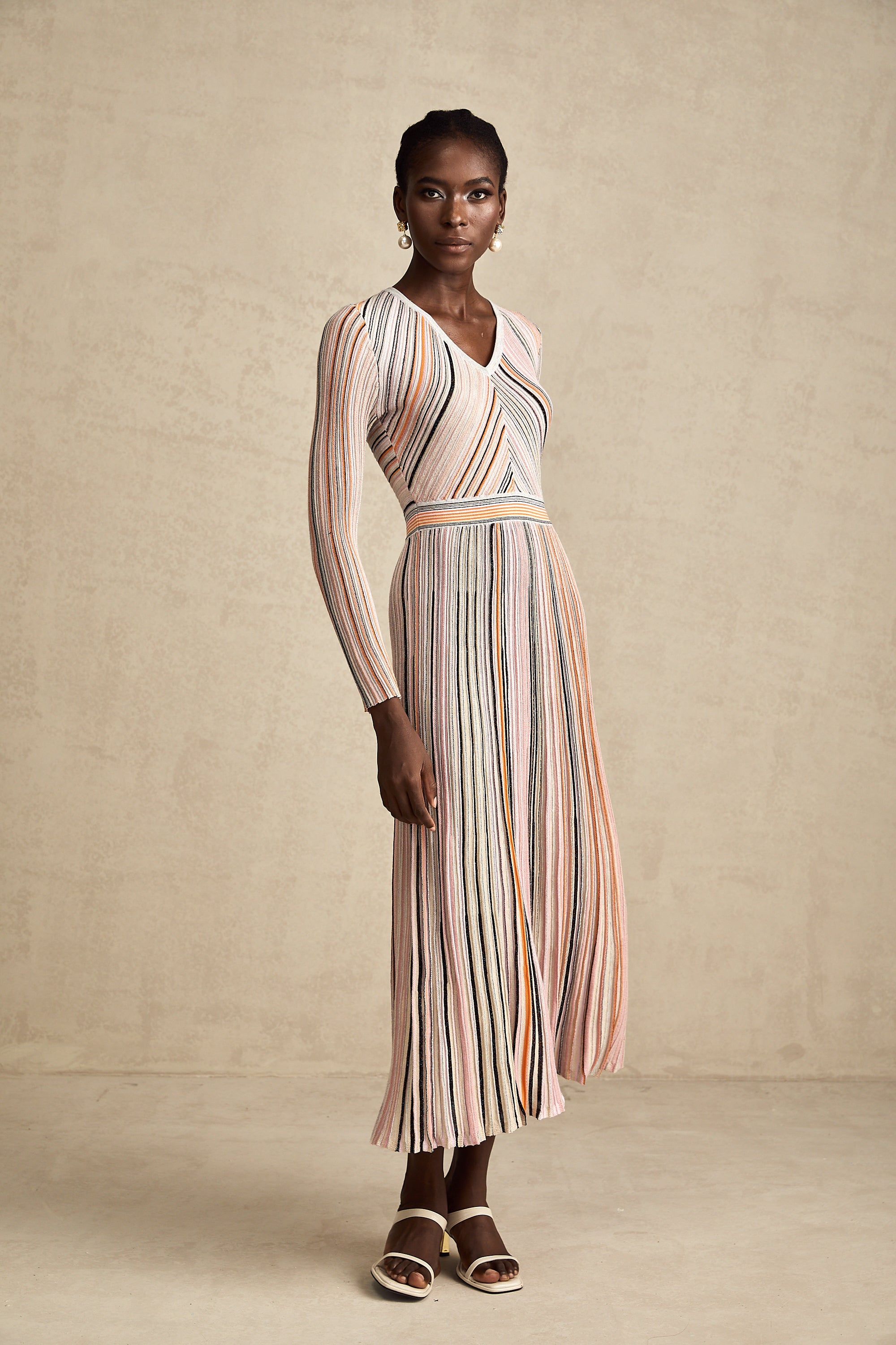 Mathilde metallic pleated midi dress in Pink (Final Sale)